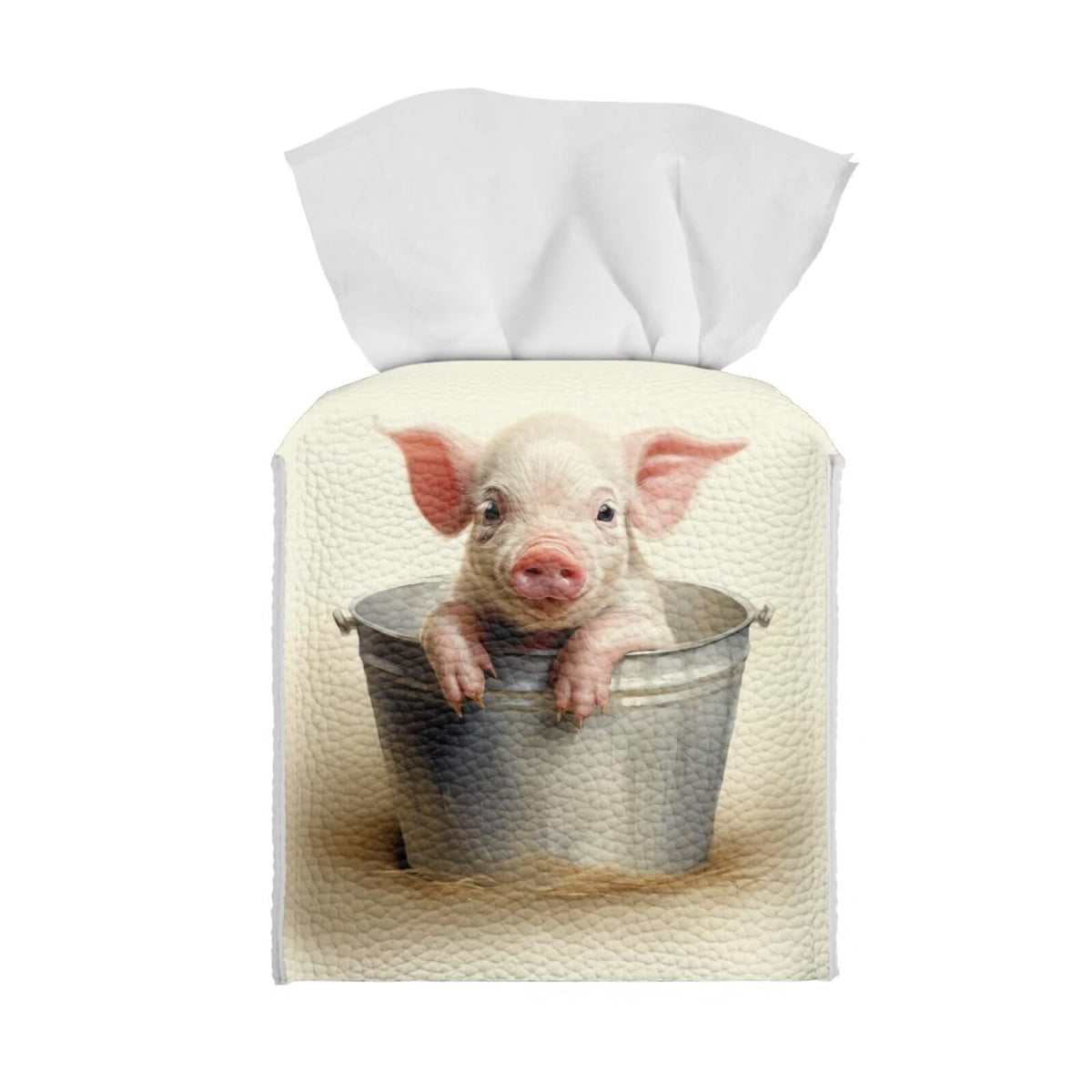 Tutolipy Baby Pig Tissue Box Holder Square Tissue Box Cover Decorative Pu Leather Napkin Organizer Dispenser For Night Stands Ba