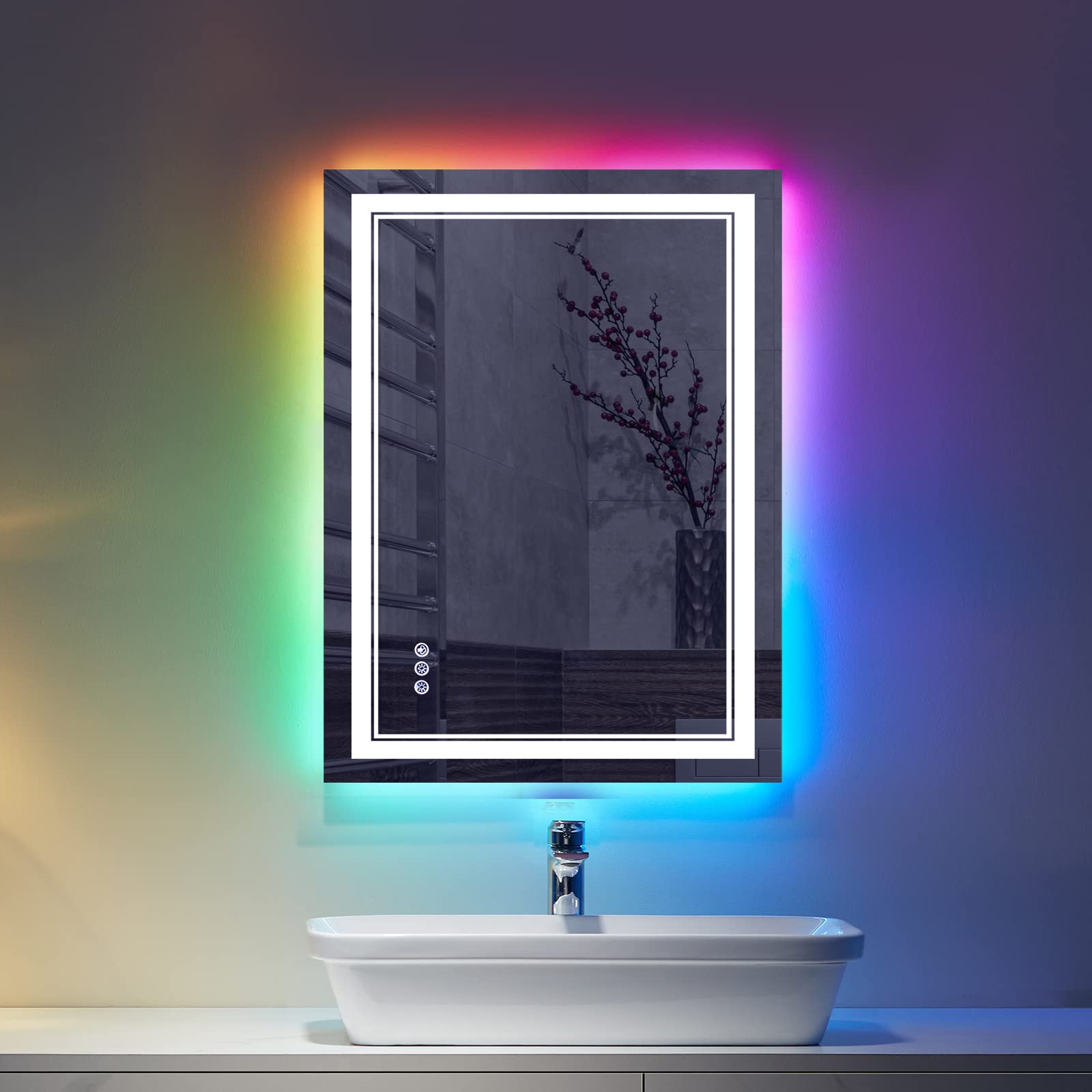 Istripmf 20X28 Inch Led Bathroom Mirror With Lights Backlit Rgb Color Changing Lighted Mirror For Bathroom Wall Dimmable Anti-Fo