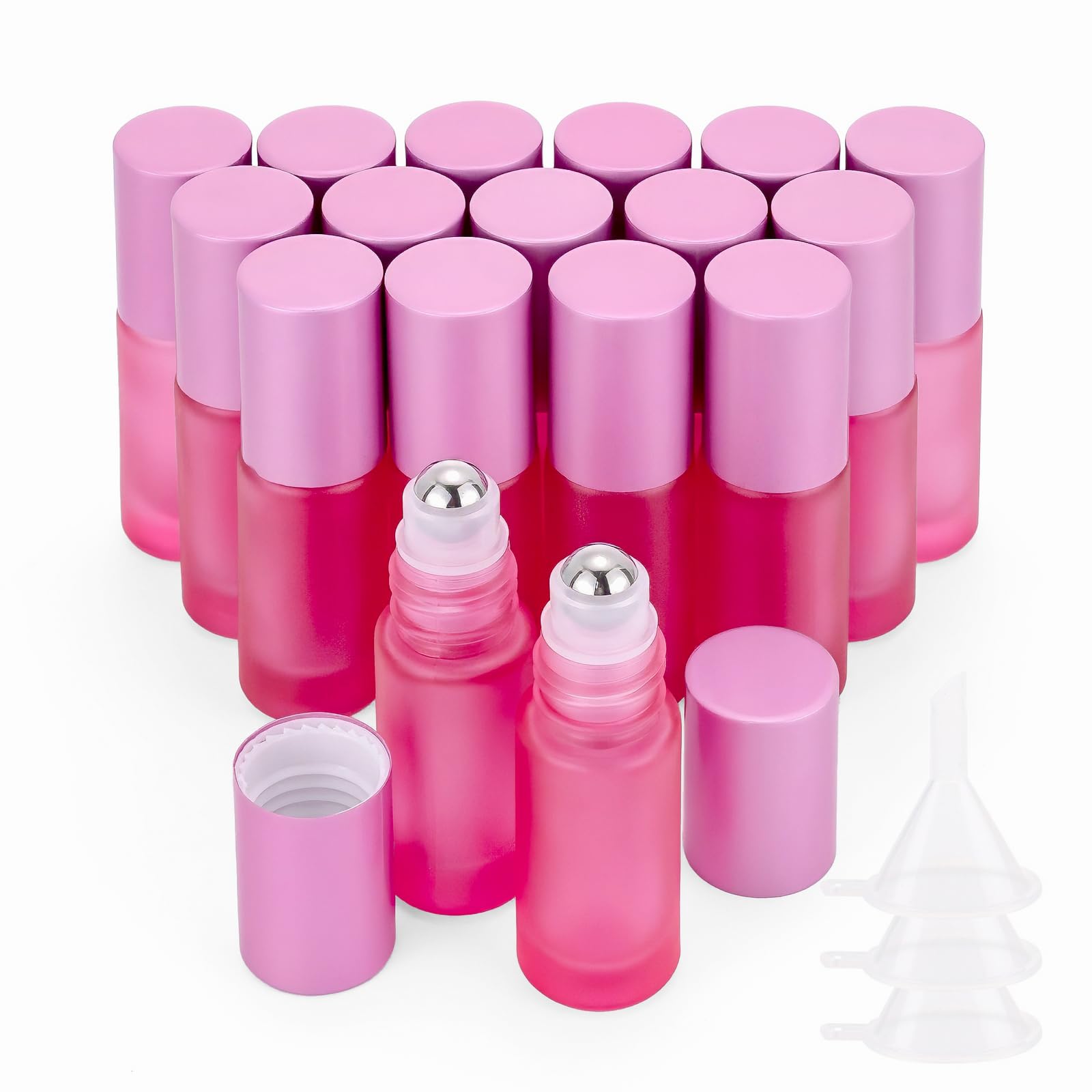 Ellbest 17Pack 5ml Mini Essential Oil Glass Roller Bottles, Matte Pink