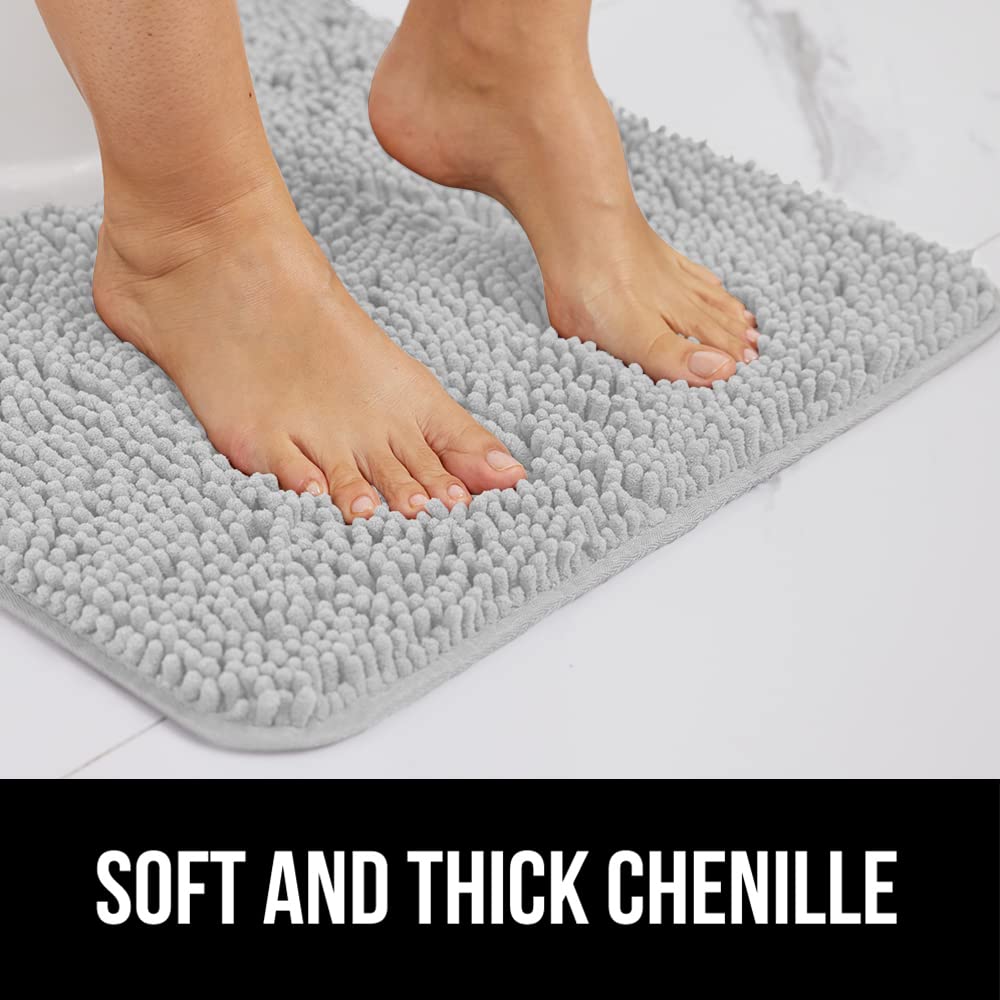 Gorilla Grip Bath Rug  70x24  Thick Soft Absorbent Chenille Rubber Backing Bathroom Rugs  Microfiber Dries Quickly  Shaggy Machine Washable Mats  Plush Durable Rug  Bathtub and Shower Floor Light Gray