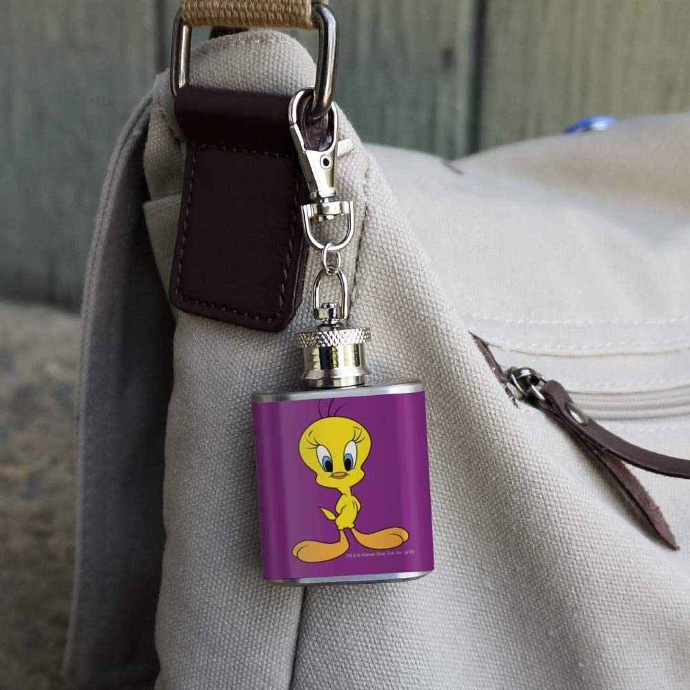 Looney Tunes Tweety Bird Stainless Steel 1Oz Mini Flask Key Chain