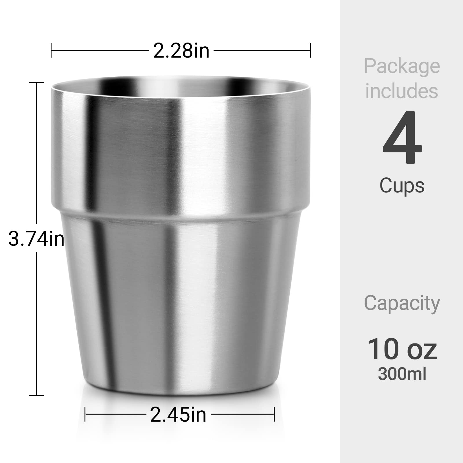 Beasea Stainless Steel Insulated Cup, 10 Oz Stackable Stainless Steel Cups Set Of 4, Small Metal Cup Double Wall Vacuum Insulate