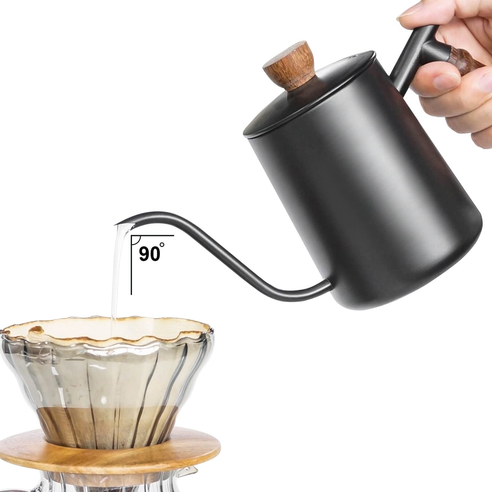 Sotech Pour Over Coffee Maker Set With Black Gooseneck Kettle, Wooden Pad Holder, Coffee Dripper Server, Diy Manual Portable Cof