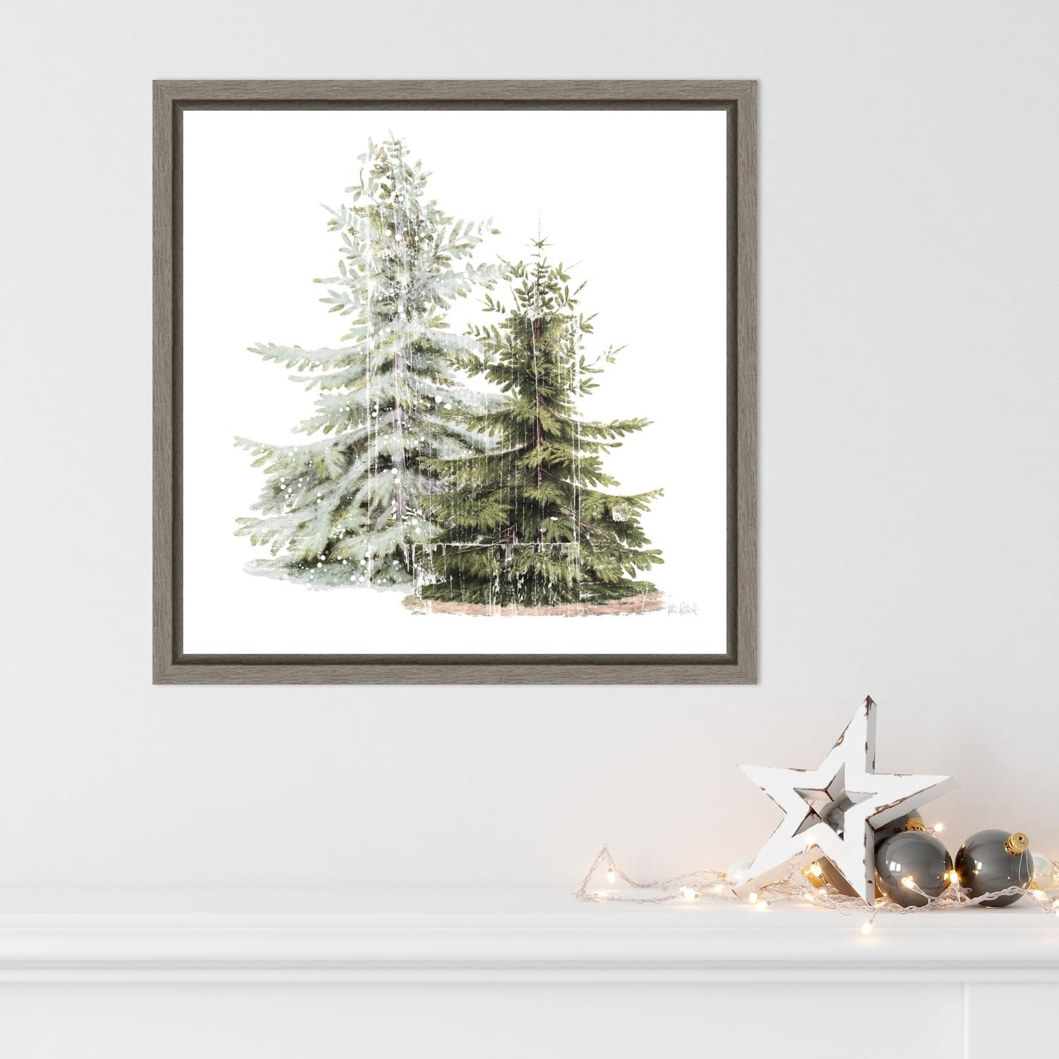 Amanti Art Framed Canvas Wall Art 16X16 Vintage Wooded Holiday Trees In Snow By Katie Pertiet, Framed Wall Art Canvas, Landscape