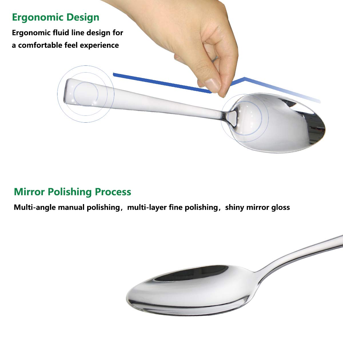 Faderic 6-Piece Dinner Spoons,Table Spoons Flatware Stainless Steel Mirror Polishing 7.08-Inch