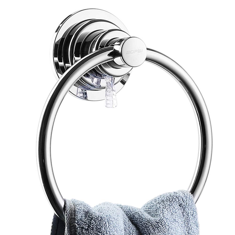 Bopai Drill Free Powerful Vacuum Suction Cup Towel Ring Shower Washcloth Hand Towel Round Holder