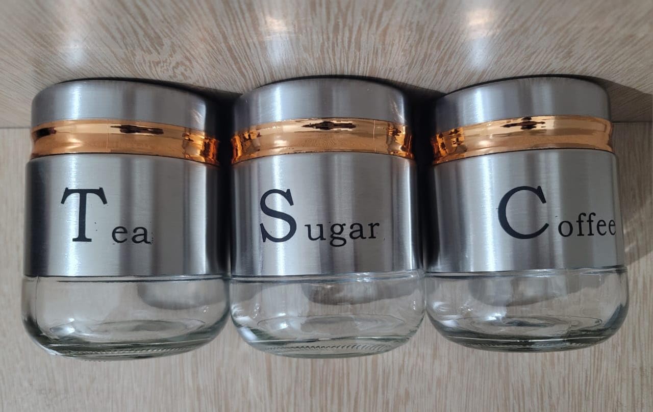 Big Cart Kitchen Storage Jars Steel Body With See Through Bottom Jar, Kitchen Storage For Canning Cereal,Coffee,Sugar,Tea, Pack 