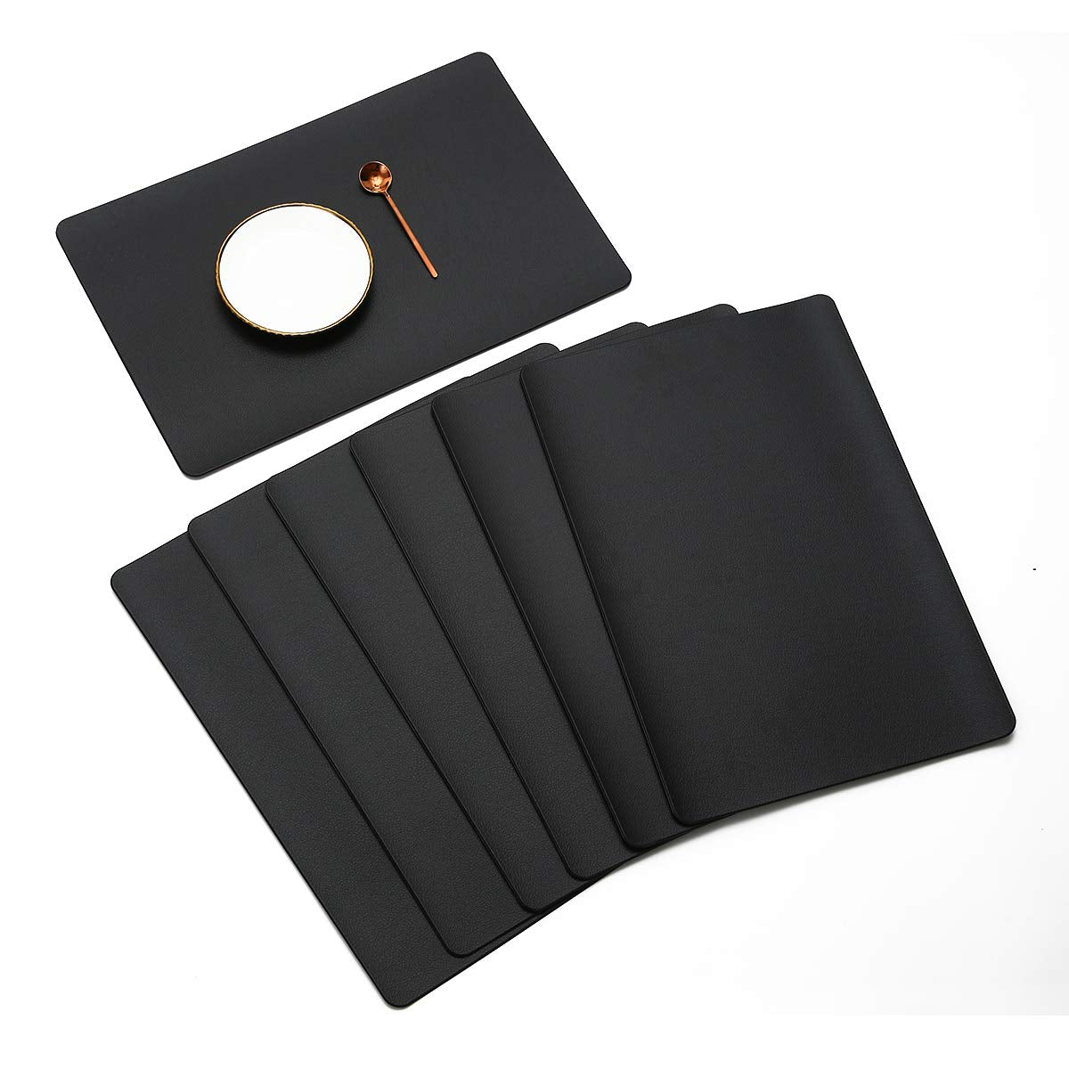 Vinjiasin Placemats For Dining Table Set Of 6 Black Leather Waterproof Heat Resistant Washable Place Mats Indoor Outdoor Kitchen