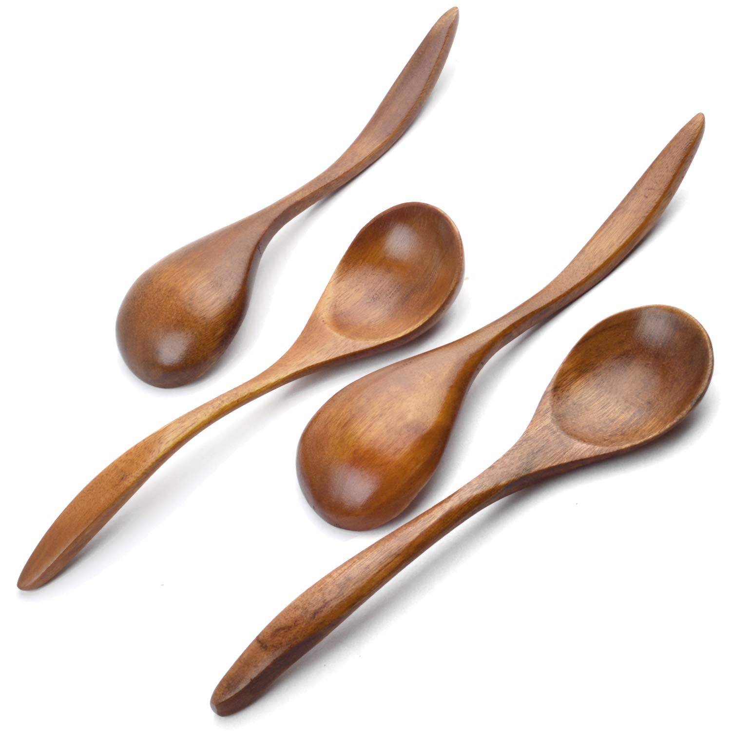 Natural Wooden Spoons, 4Pcs Wooden Eating Spoon Soup Spoons Teaspoon Serving Spoons For Coffee Tea Jam Salts - 7.3 Inches
