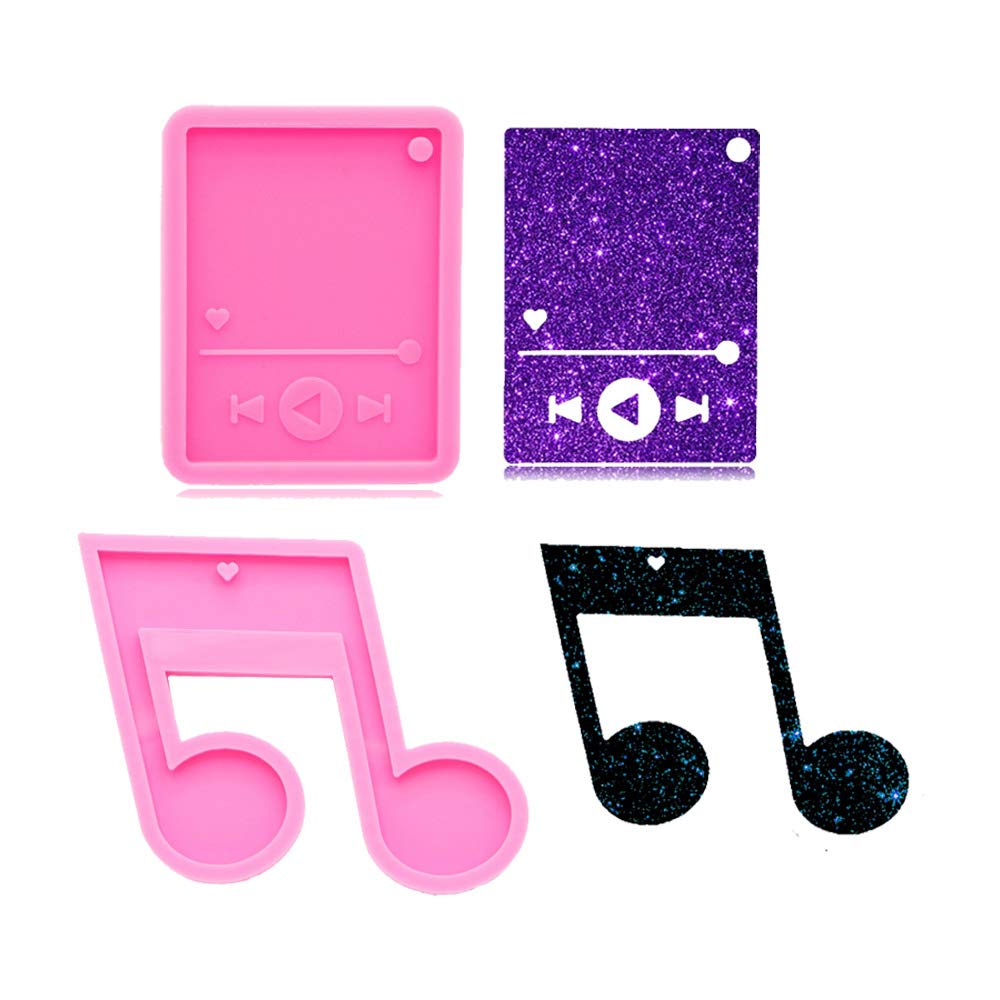 Seedomes 2 Pcs Glossy Shinymusical Note Song Music Player Shape Keychain With Hole Silicone Mold For Diy Fondant Trinket Gum Can