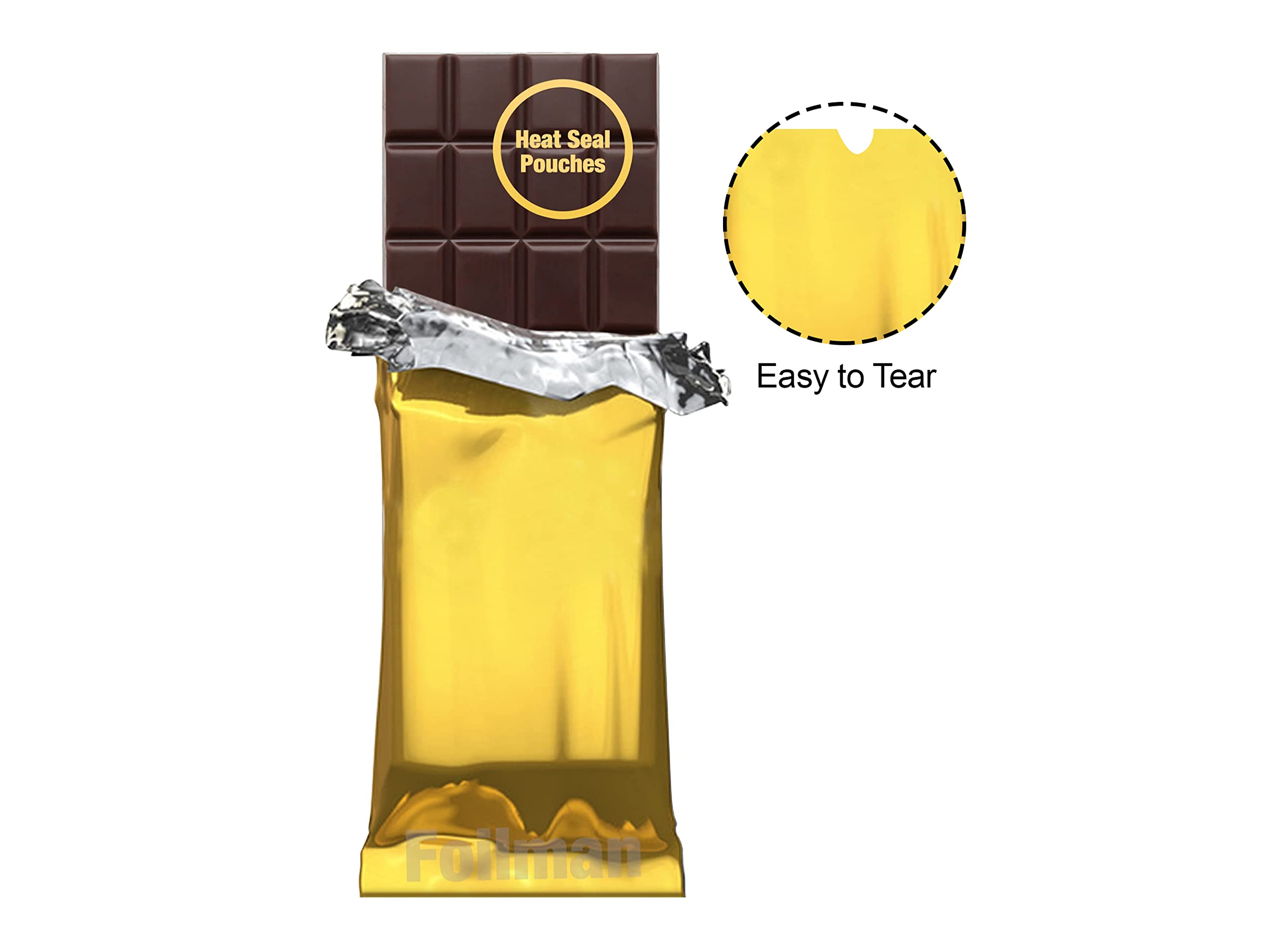 Foilman - Heat Seal Bags (Metallized) For Chocolate Bar Wrapping - Actual Bags Size 3 X 6 3/8 - Fits Bar Size 2.25 X 5.5 Inches