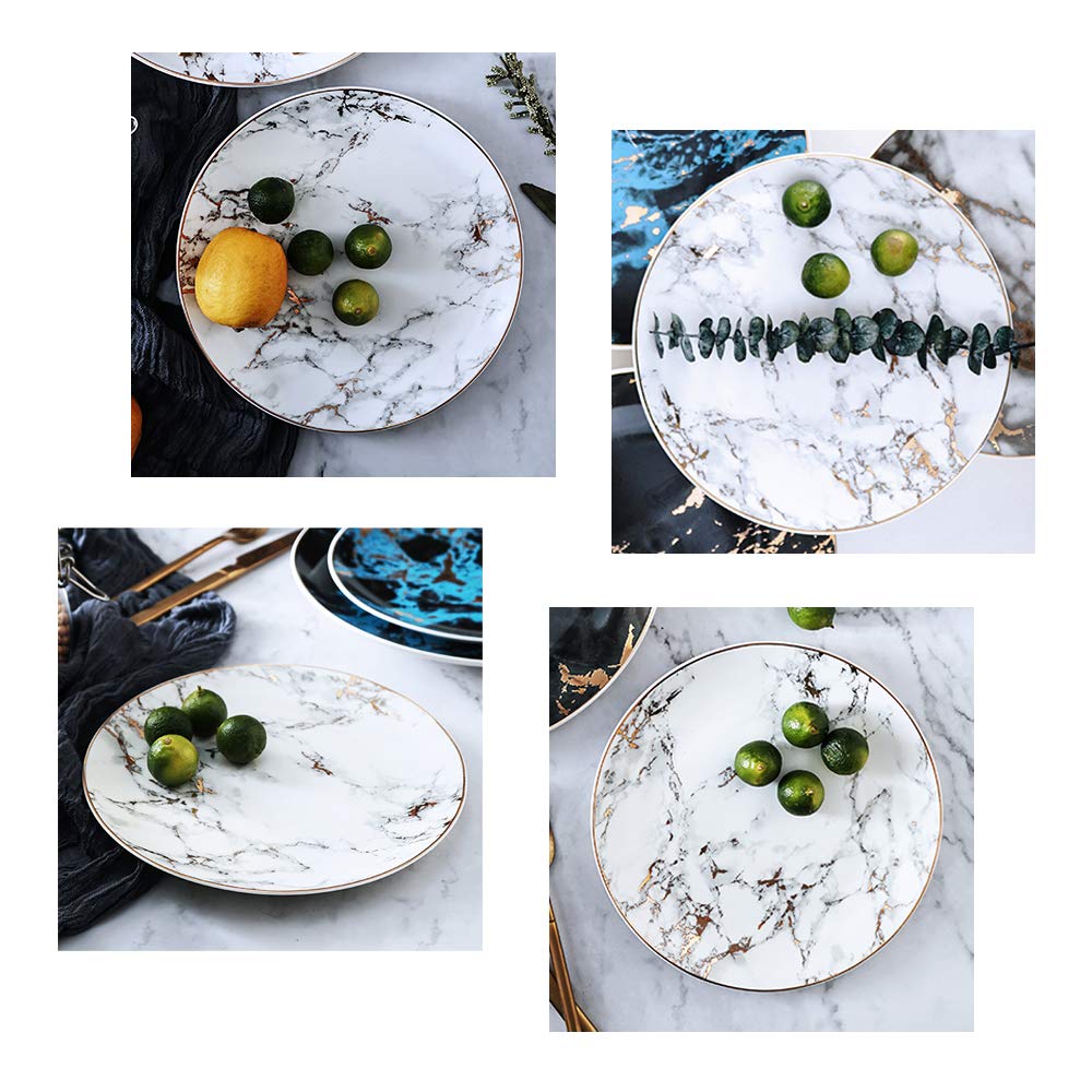 Coffeezone Slight Gold Inlay Fashion Marble Design Porcelain Dessert Plates Set Of 4 (Slight Gold 8 Inches)