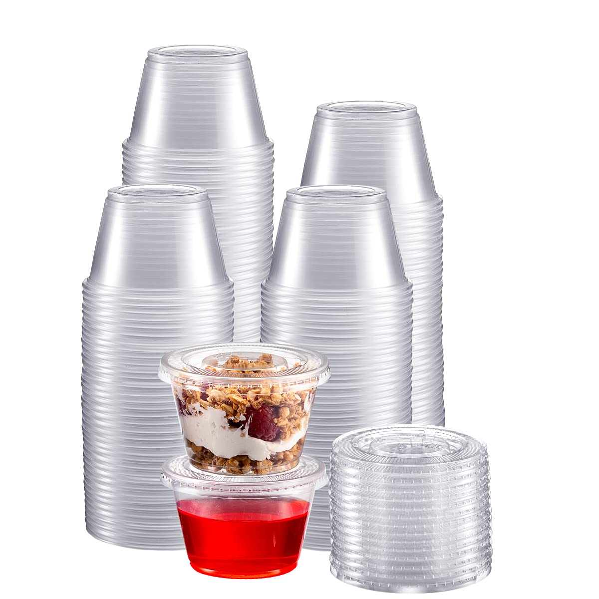 Zeml Portion Cups with Lids (4 Ounces, 200 Pack) | Disposable Plastic Cups for Meal Prep, Portion Control, Salad Dressing, & Med