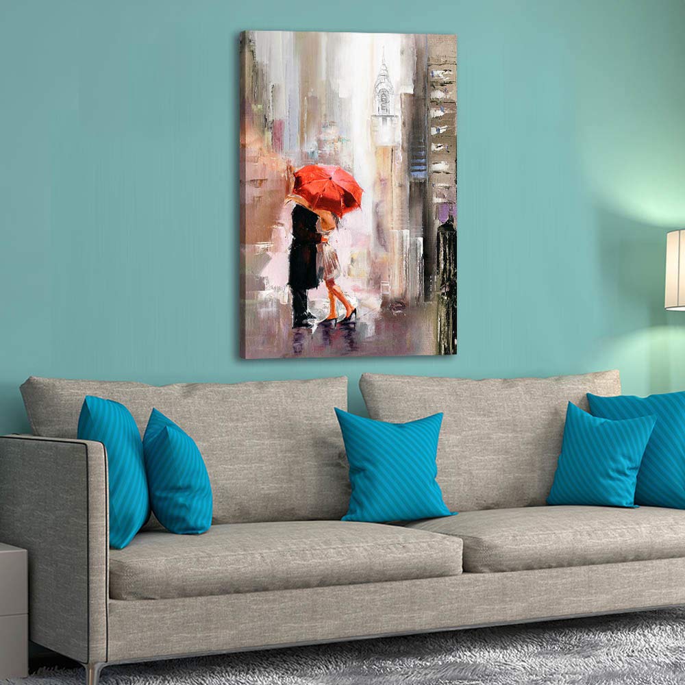 Ruishi Modern Romantic Canvas Prints Wall Art New York Cityscape Painting Pictures Lovers With Red Umbrella For Bedroom Living R
