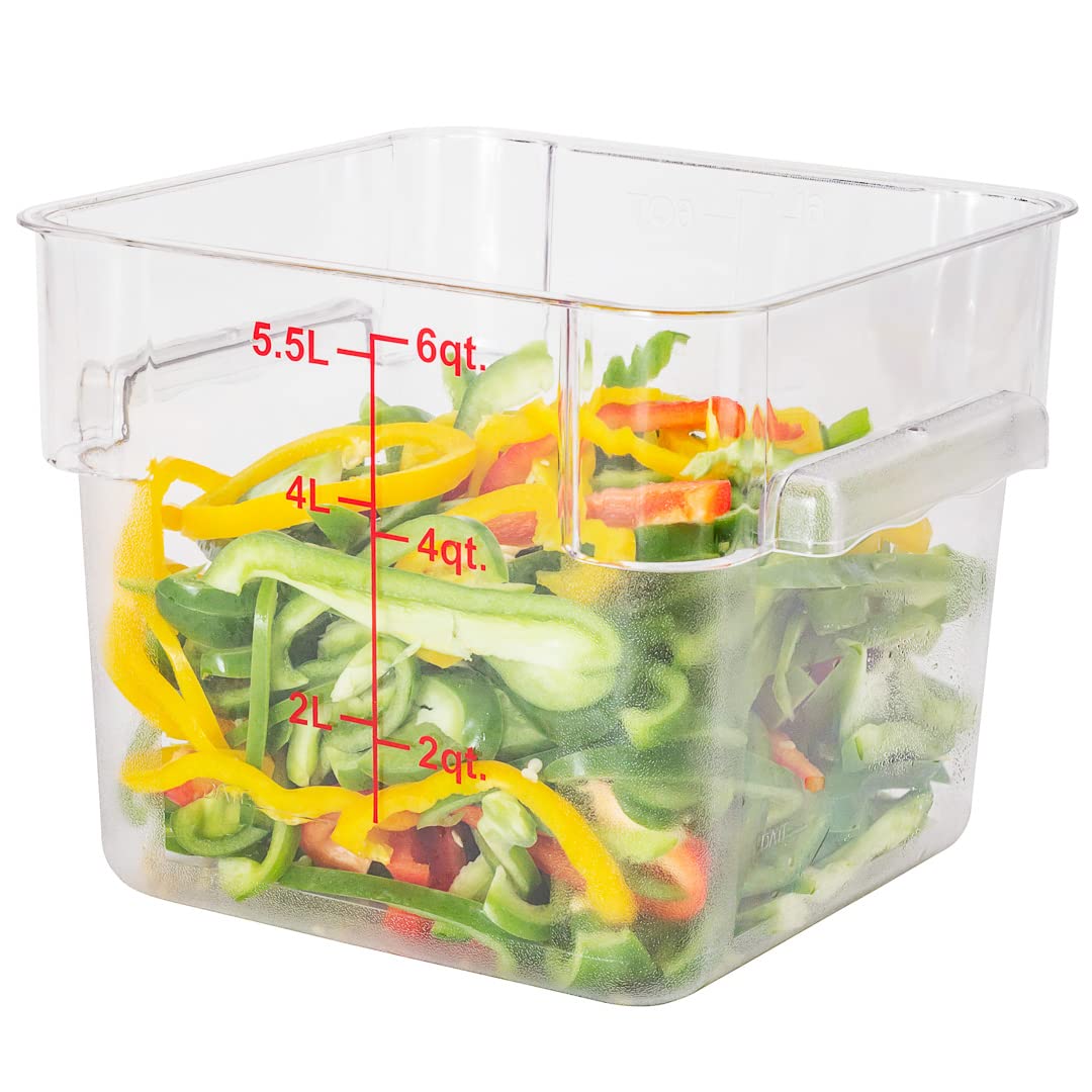 Restaurantware Met Lux 6 Quart Brine Bucket, 1 Square Marinating Container - With Volume Markers, Built-In Handles, Clear & Red