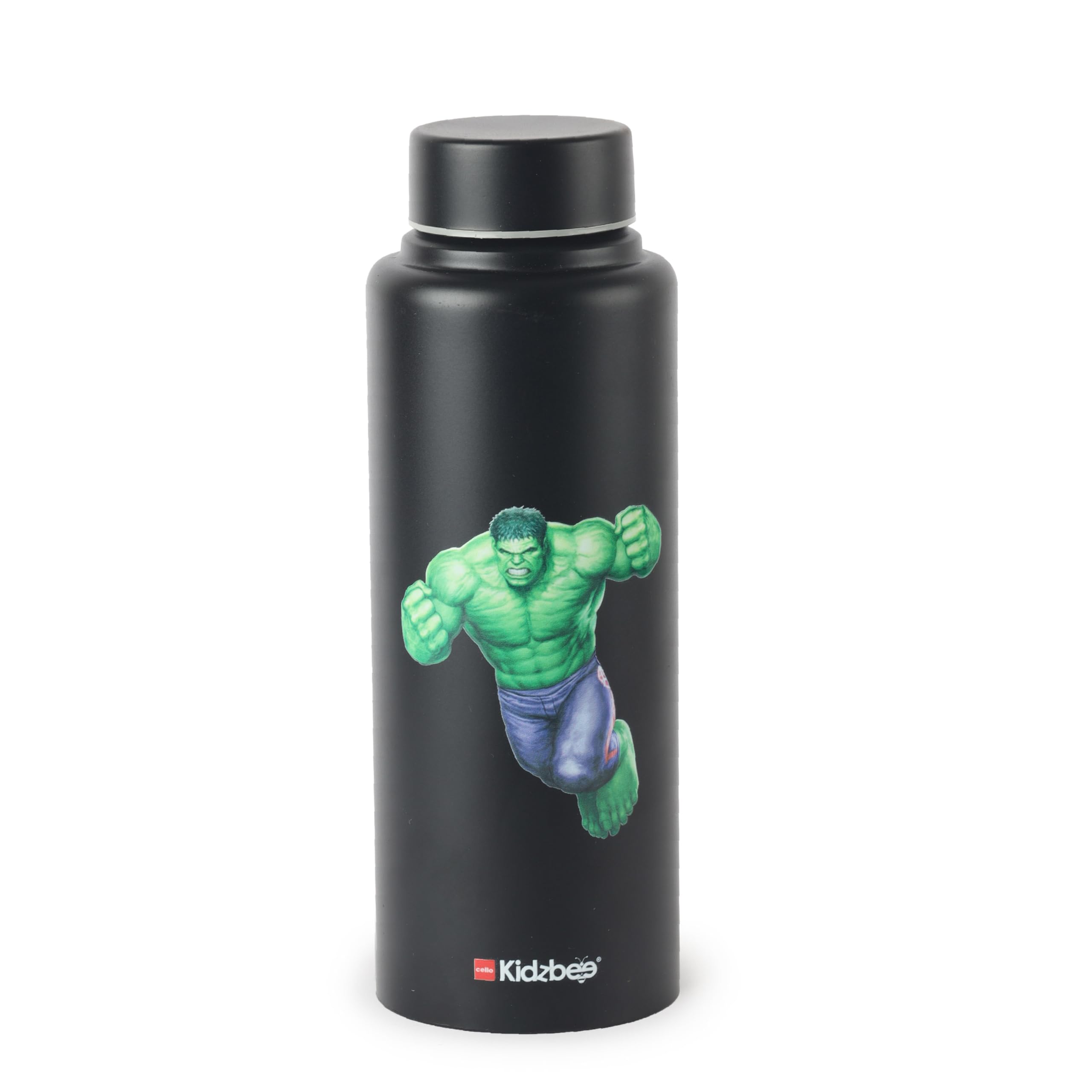 Cello Kidzbee Vortex 3D Hulk Print Stainless Steel Water Bottle 700 Ml, Black | Isi Certified, Single Wall, 3D Touch & Feel Hulk