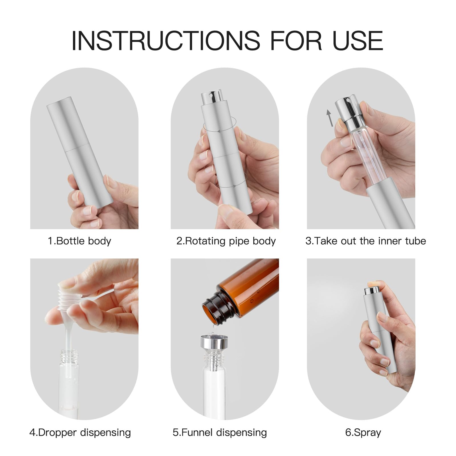 Tekson 10ml Travel Perfume Atomizer - Refillable Mini Cologne Spray Bottle, Sliver