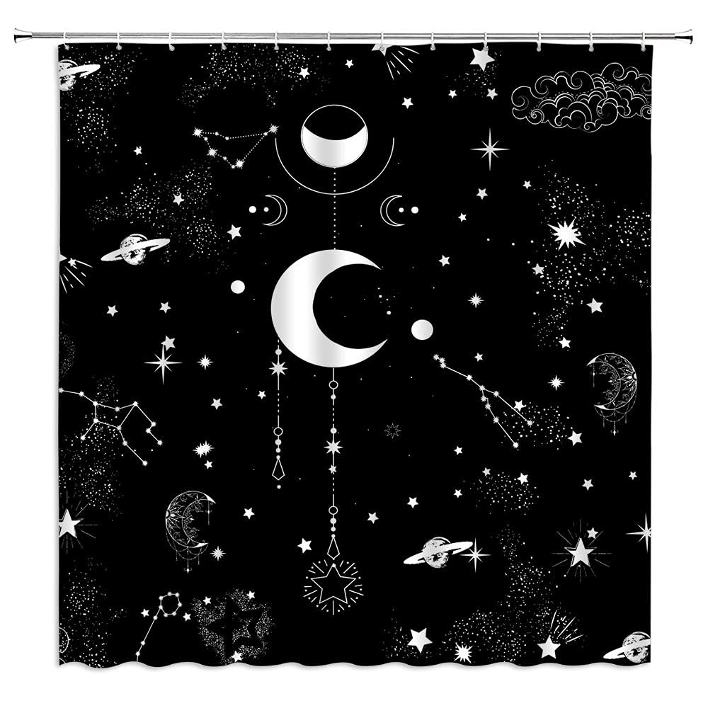 Ysatnsft Sun And Moon Shower Curtain Vintage Sketch Celestial Black White Constellation Mysticism Chic Art Modern Abstract Fabri