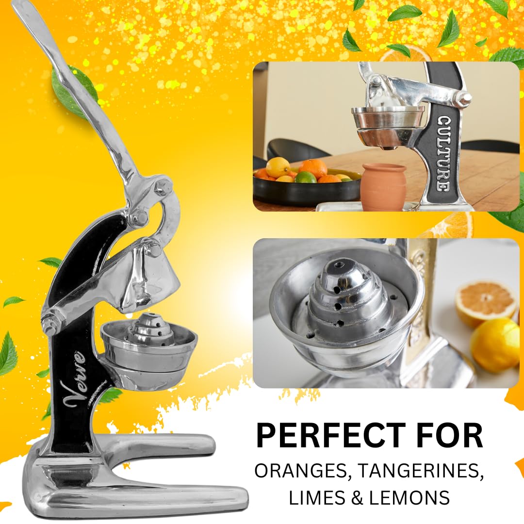Verve CULTURE Artisan Cast Aluminum Manual Hand Press Juicer - Large, Black - Ideal for Citrus Fruits, Morning Drinks & Cocktails