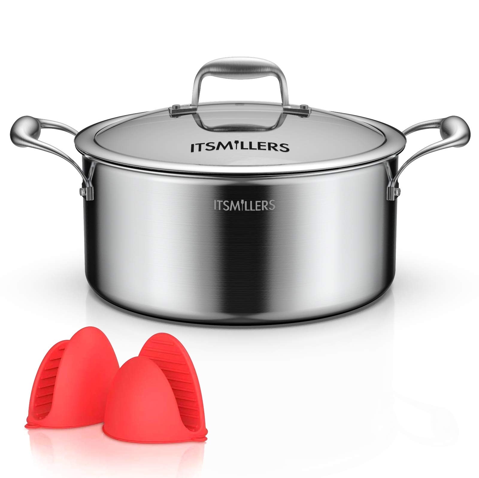 Itsmillers Gourmet Tri-Ply Stainless Steel Stockpot, Nickel Free Soup Pot, 7Qt With Lid, Dutch Oven Cooking Pot, With Silicone O