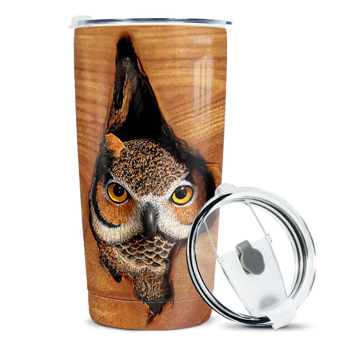 winorax Tumbler 20oz Owl Gifts For Owl Lovers Women Girl Men Boy Owls Wooden Drawings Tumblers Coffee Travel Mug Cup With Lid Ow