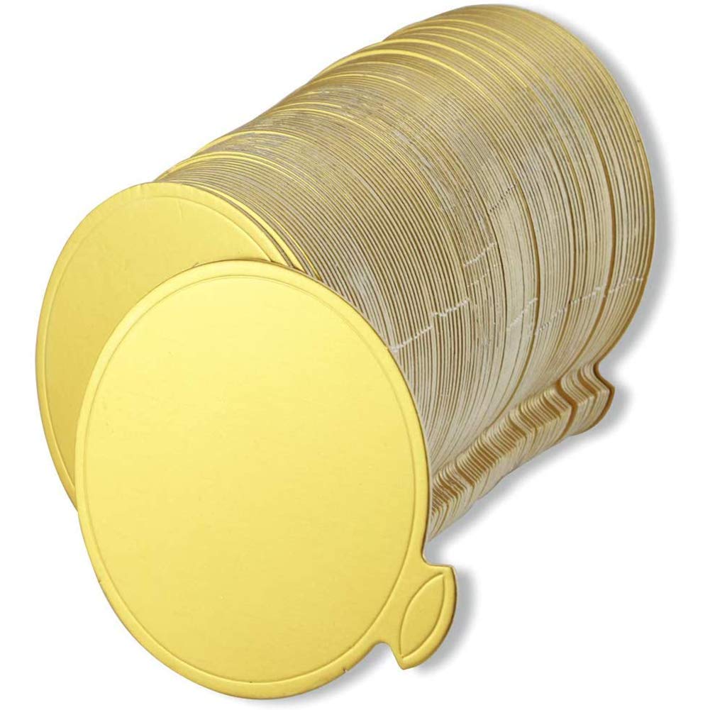Hansgo Mini Round Golden Cardboard Cake Base, Mousse Cake Boards 100Pcs Paper Plates Circle Dessert Board Base Grease