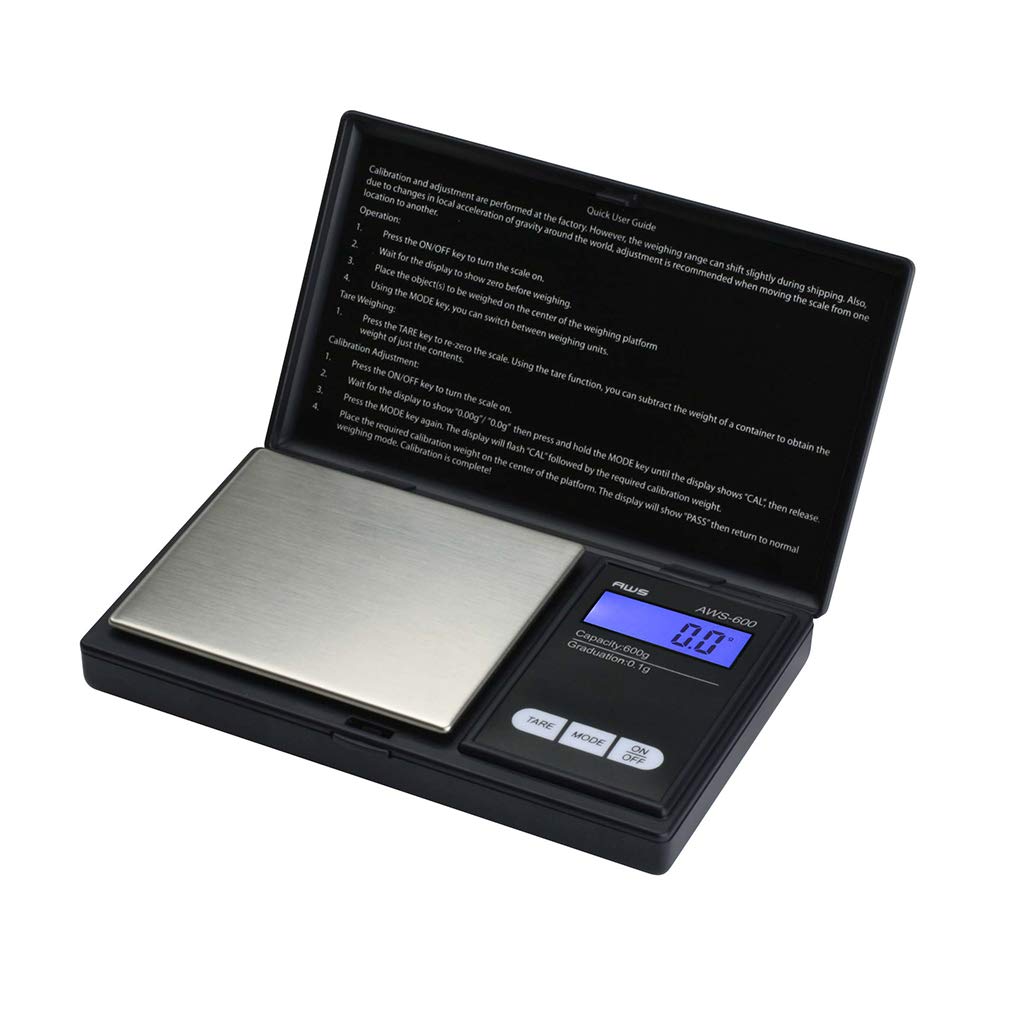 American Weigh Scales Digital Pocket Scale 600g x 0.1g with LCD Display Gram, Ounce, Carat, Grain for Coins, Jewellery, Gemstone