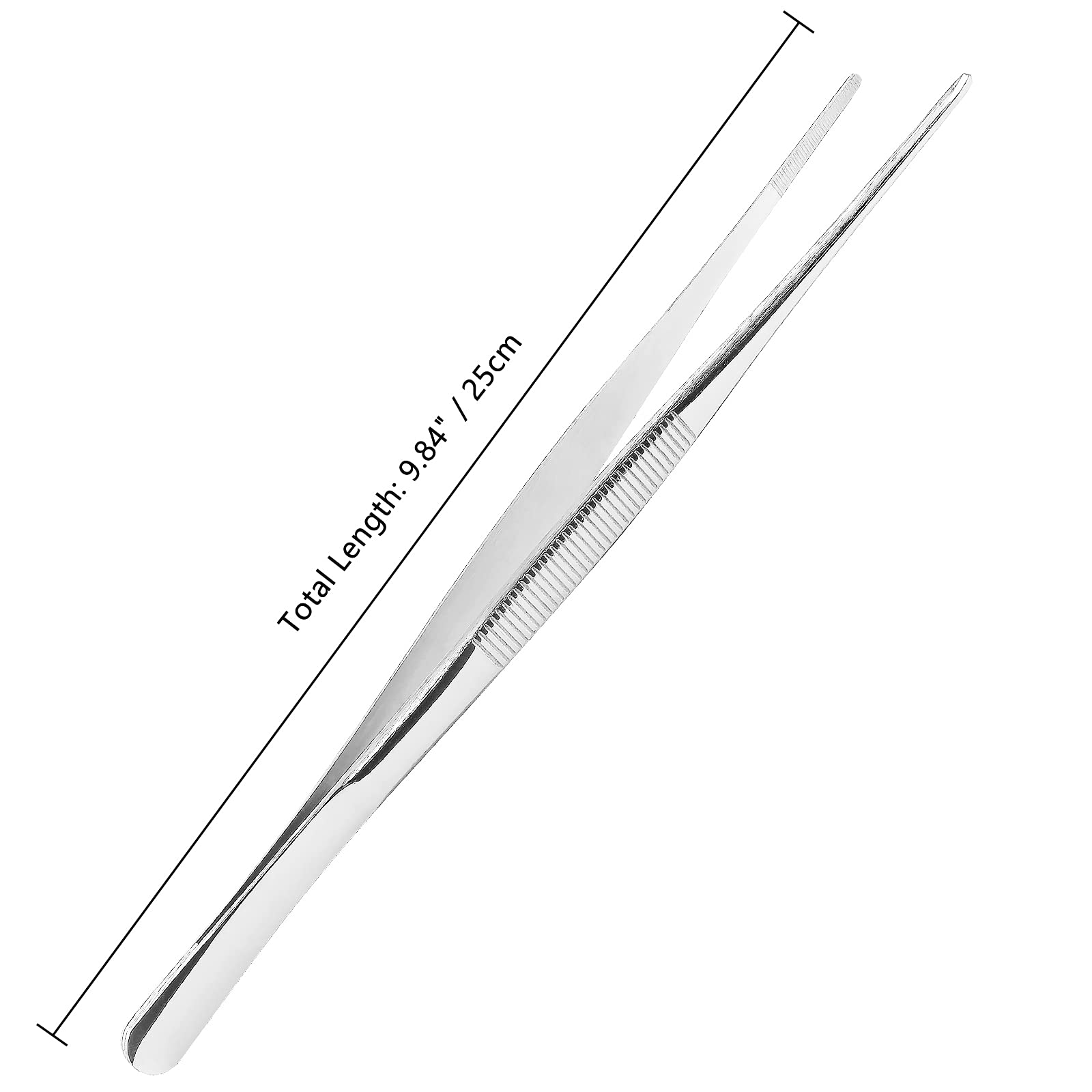Suiwotin 2Pcs 10 Inch Cooking Tweezers Stainless Steel Kitchen Tweezers Long Tweezers With Straight Serrated Tip Heavy Duty Food