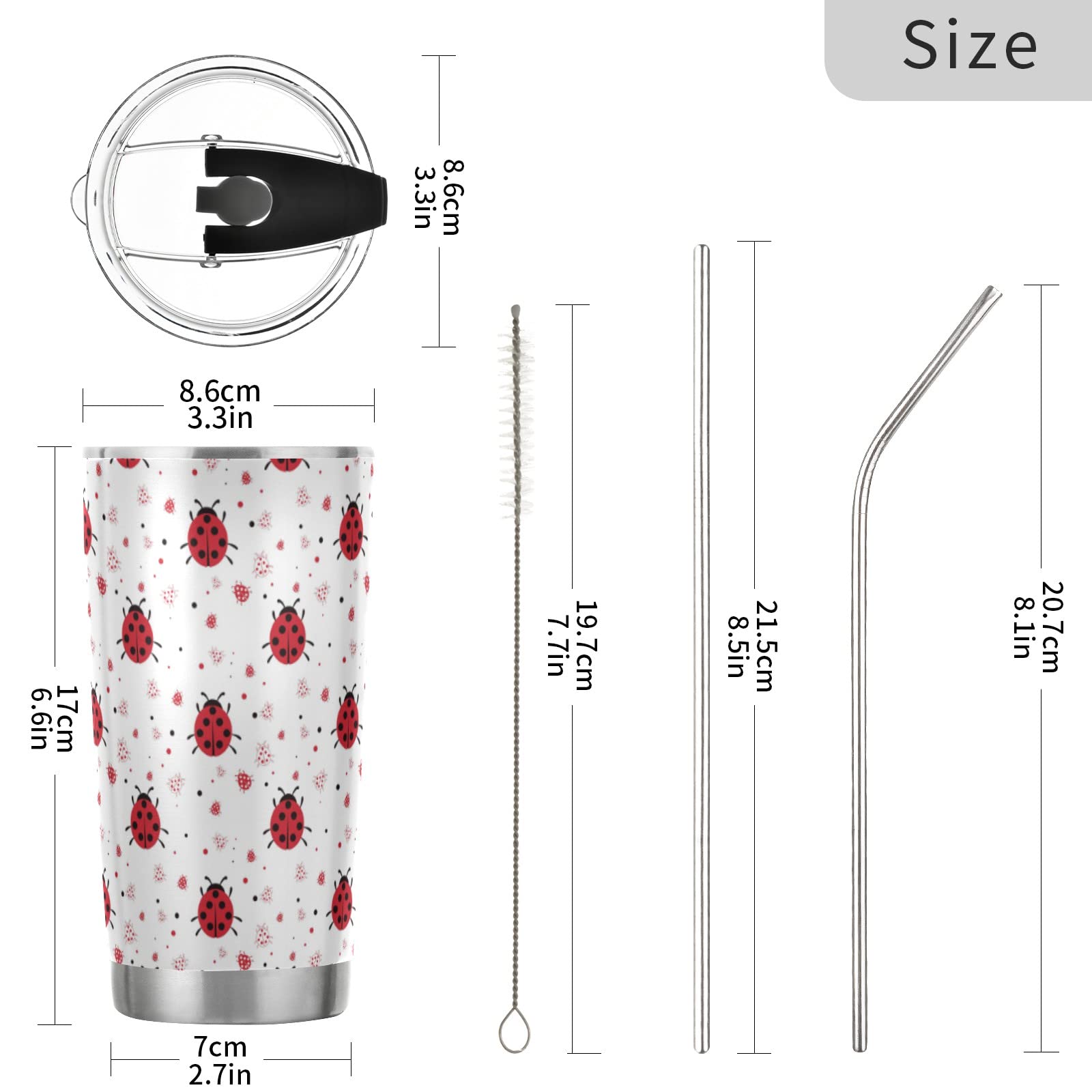 Alaza Ladybugs Tumbler With Lids And Straws,Reusable Stainless Steel Vacuum Insulated Tumbler Cup,Iced Coffee Travel Mug Water B