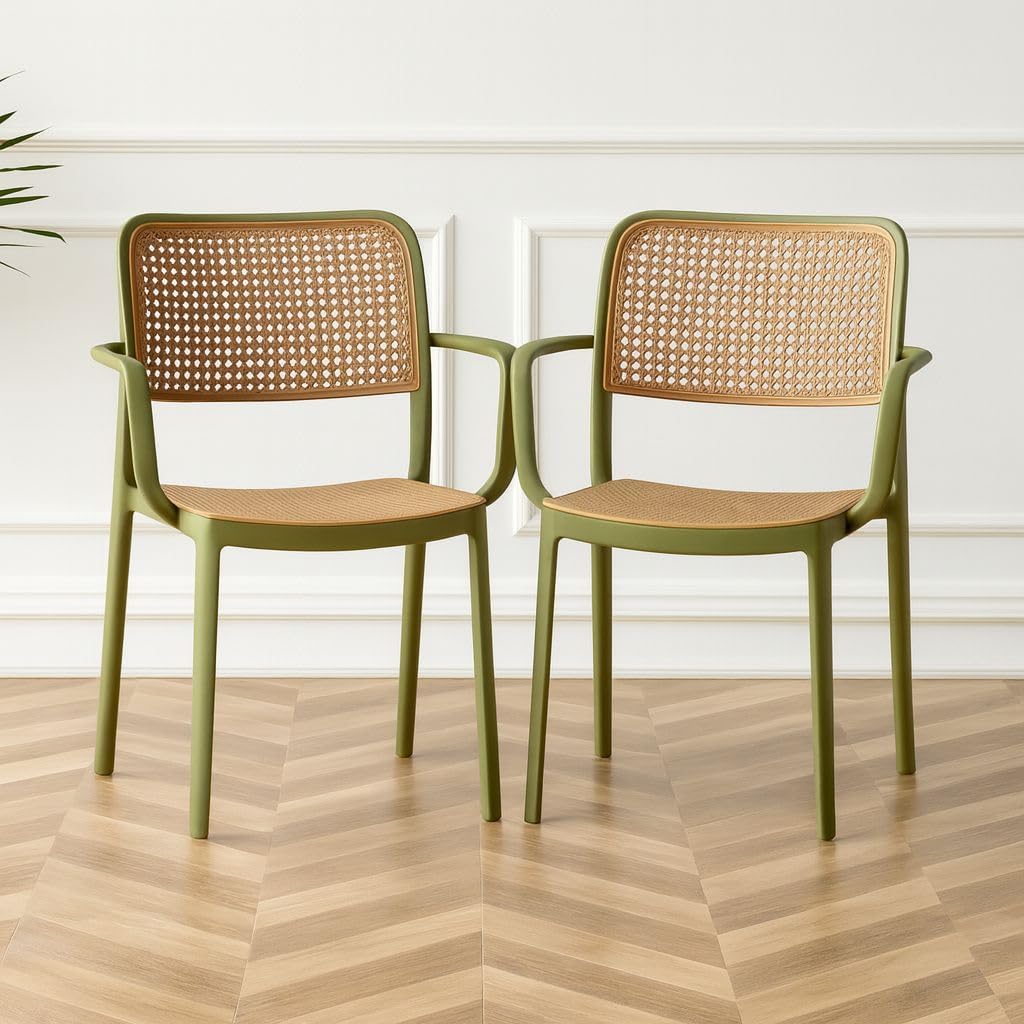 Creative Green Caf Chair With Modern Wicker Finish - Strong, Stylish And Comfortable For Cafe Seating (Pack Of 2)