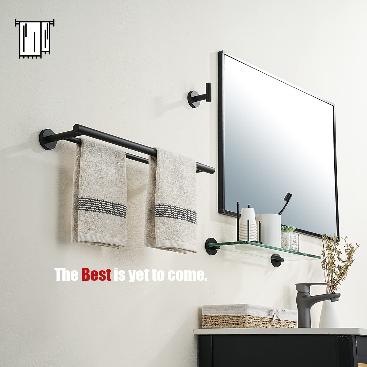 JQK Black Double Towel Bar  16 Inch 304 Stainless Steel Thicken 0.8mm Towel Rack Bathroom  Towel Holder Matte Black Wall Mount  Total Length 19.16 Inch  TB100L16-PB