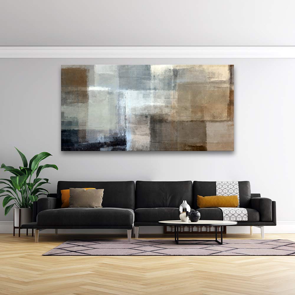 Baisuart A61275 Canvas Prints Abstract Wall Art Print Paintings Grey and Brown Stretched Canvas Wooden Framed for Living Room Bedroom and Office Home Decor Artwork XXLarge 30x60inch