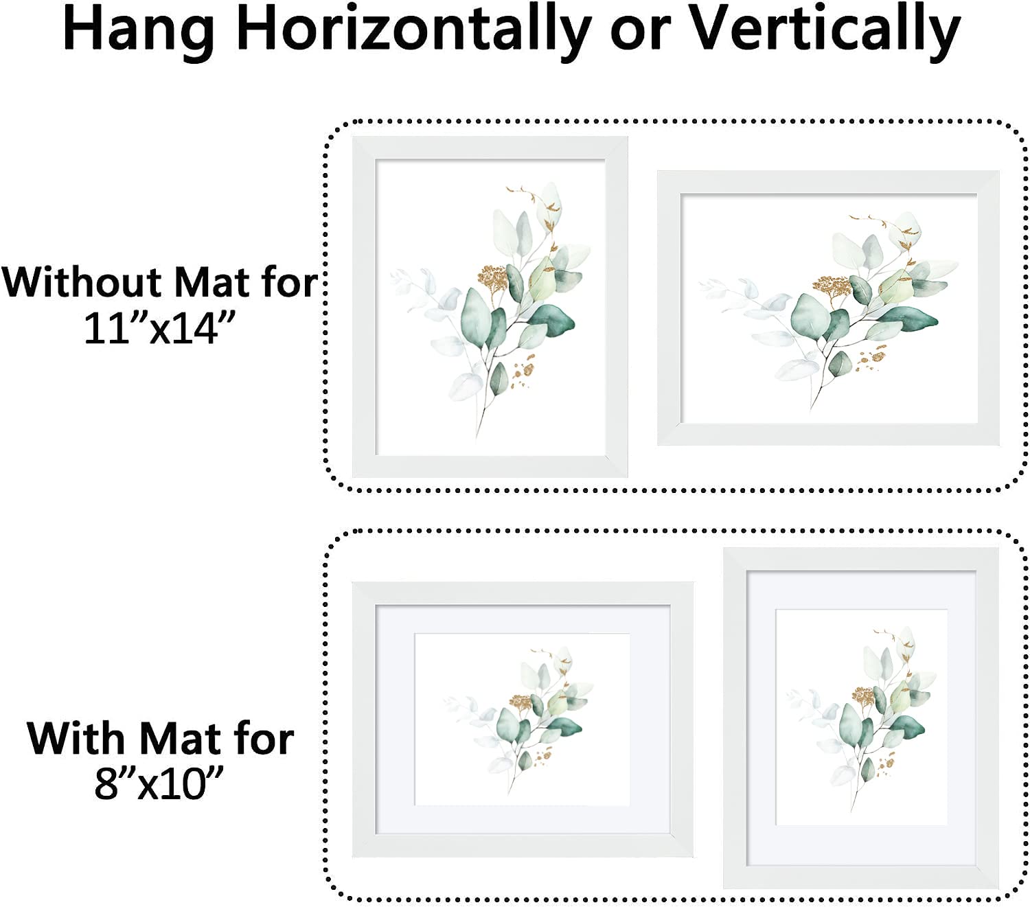 CORE ART 11x14 White Picture Frame Set of 2,Display Pictures 8x10 with Mat or 11 x 14 without Mat,Multi Photo Frames Collage for