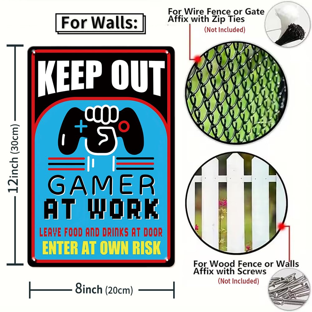 Gaming Room Decor Metal Tin Sign Wall Decor for Boys Bedroom, Neon Gamer Wall Art, Fun Gaming Sign for Teen Boy Room, Cool Game