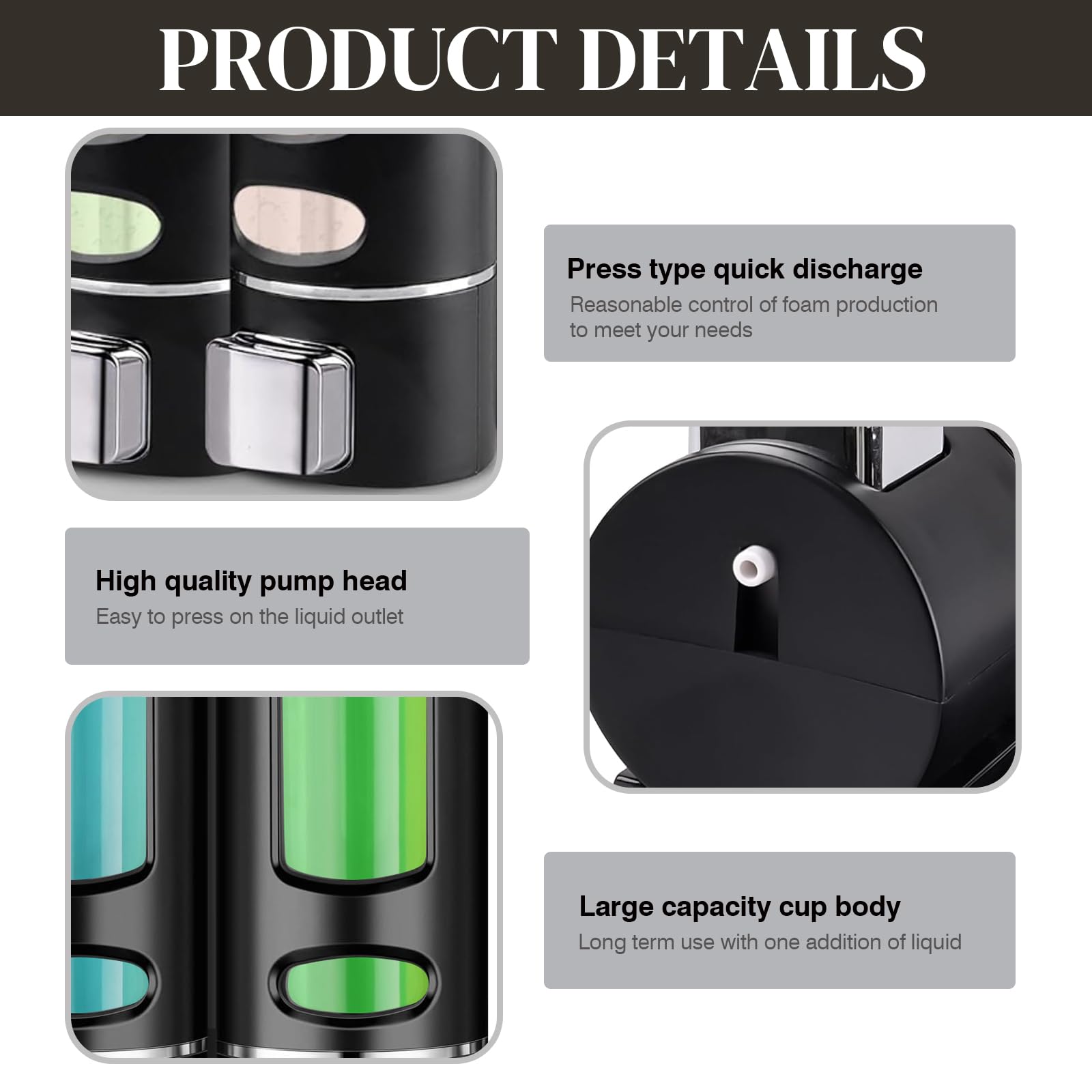 Kytree Black Hand Soap Dispenser Wall Mounted, 400Ml Bathroom Shower Dispenser, Shower Pump Dispenser And Organizer For Bathroom