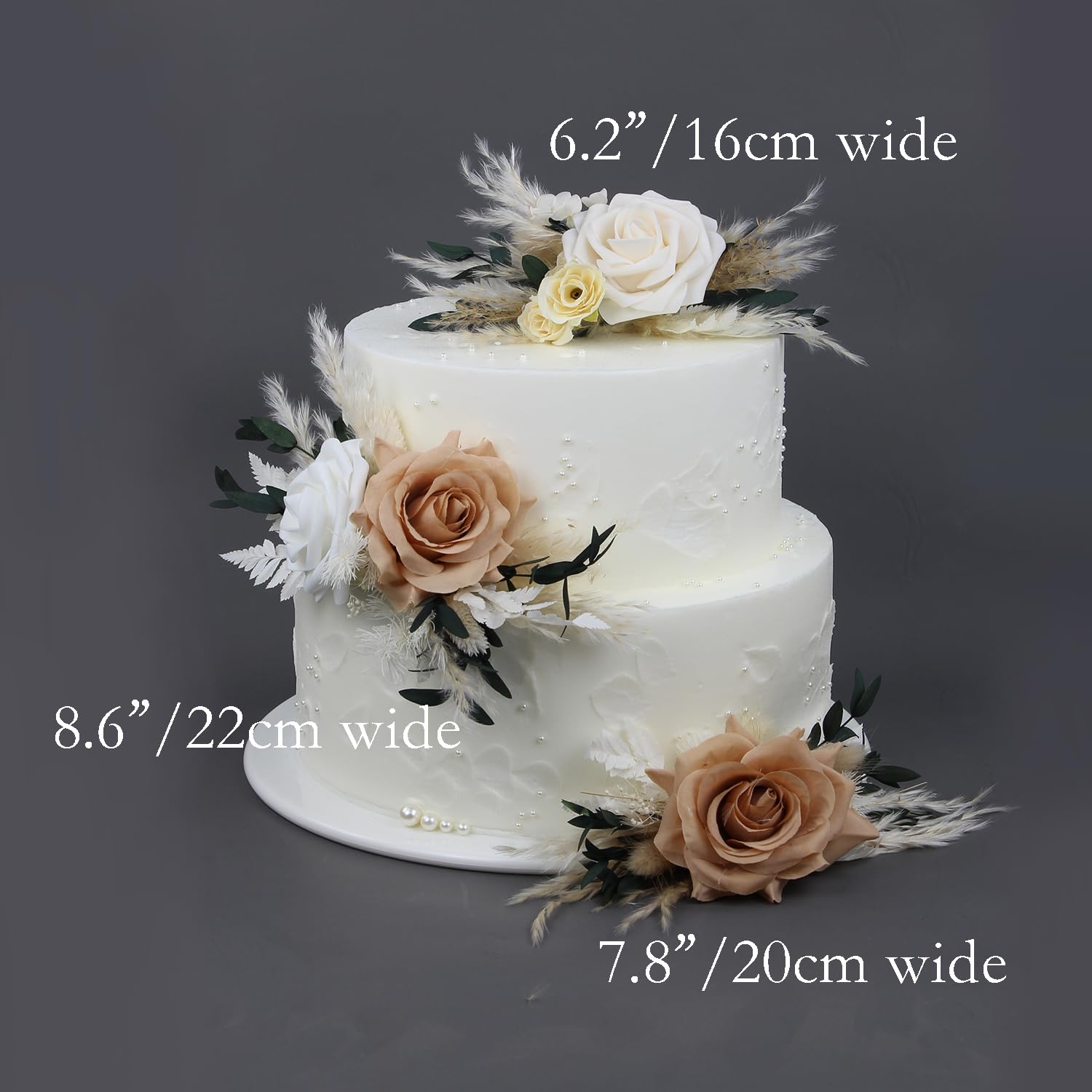 Rinlong 3Pcs Pre-made Boho Cake Toppers Pampas Cake Decorations Birthday Wedding Cake Decorating Flowers Baptism Decor for Women
