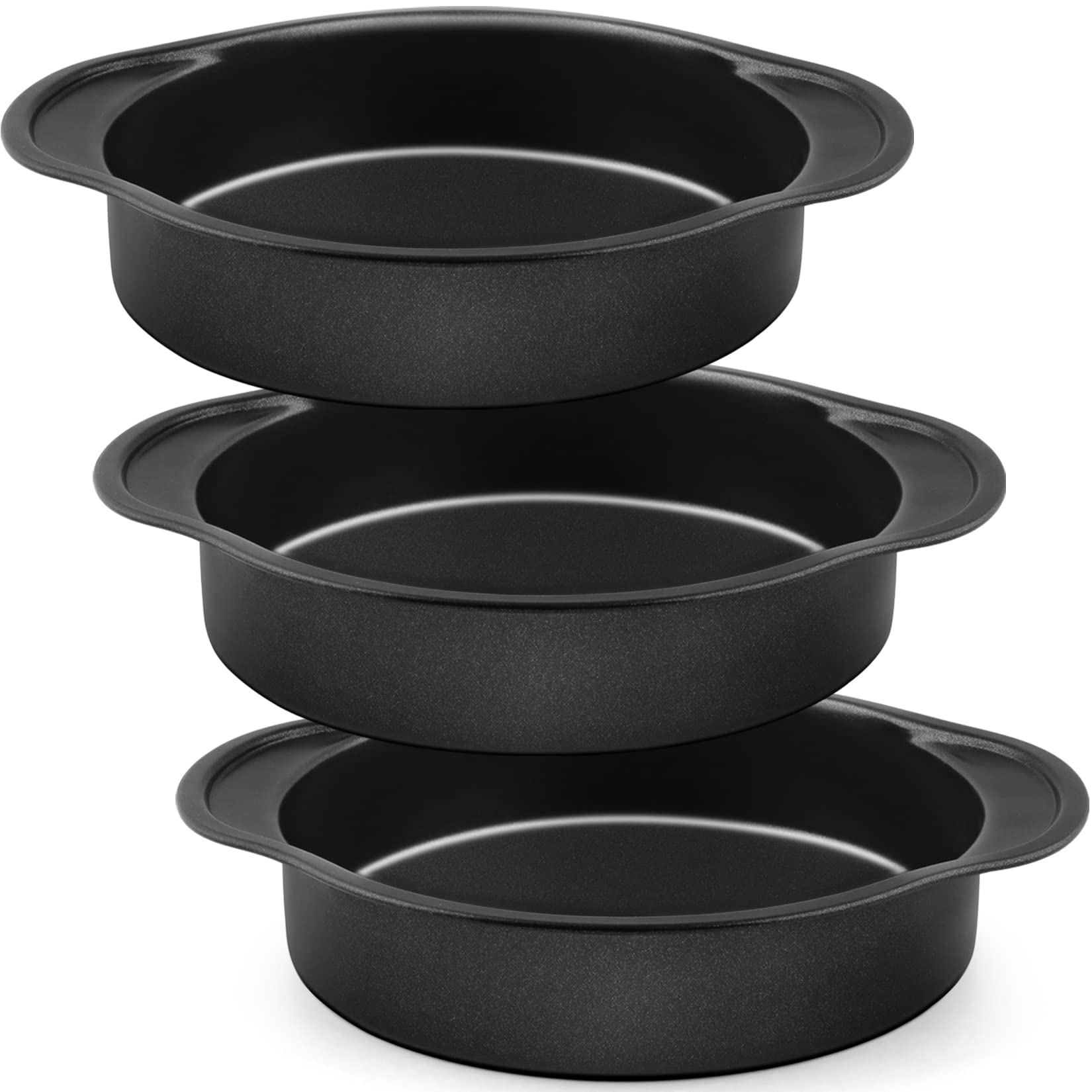 P&P Chef 8 Inch Cake Baking Pans Set Of 3, Round Cake Pan With Wide Handle For Nonstick, Stainless Steel Core & One-Piece Design