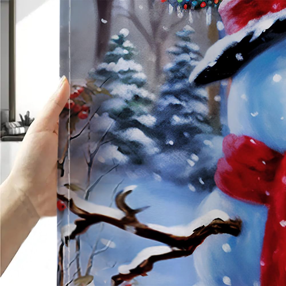 Sanzugh Christmas Snowman Shower Curtain, Winter Cardinal Snow Farmhouse Fabric Shower Curtains Set For Bathroom Decoration With