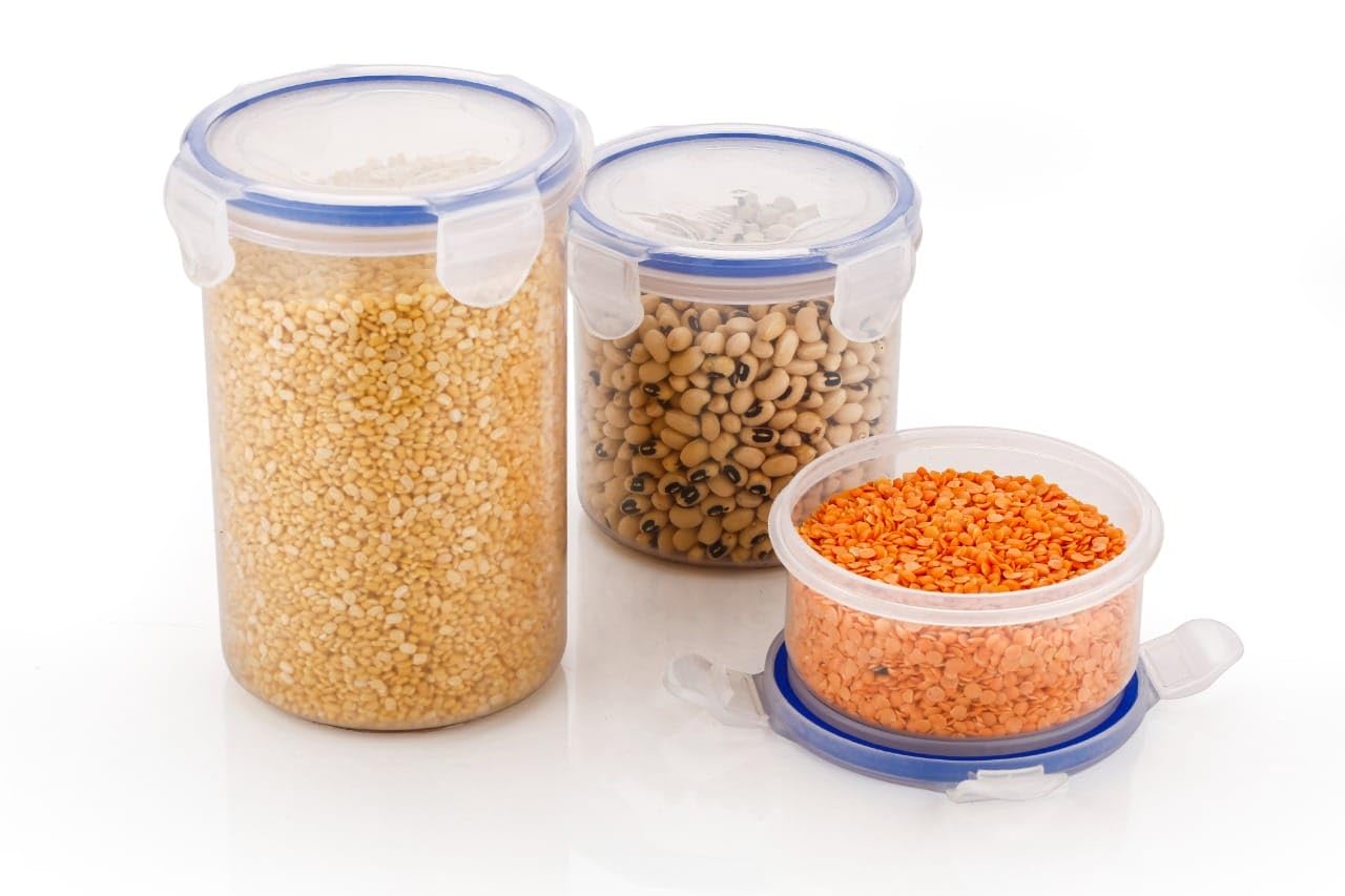 Clazkit Round Container Plastic Airtight Food Storage Containers With Leak Proof Locking Lid Storage Container Set Of 3 (500Ml 