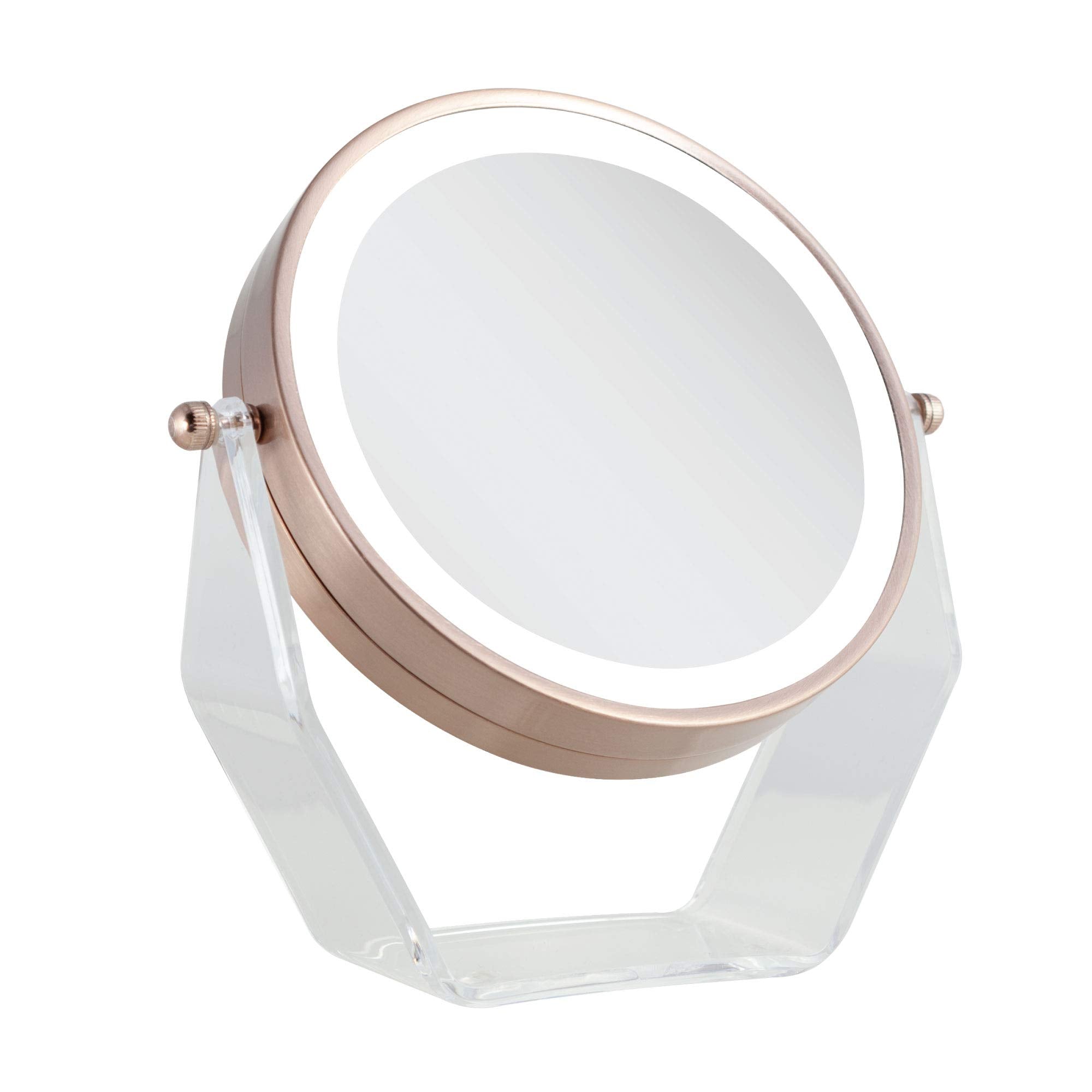 Zadro Led Lighted 8X/1X Magnification Two-Sided Swivel Acrylic Base Vanity Makeup Mirror For Bedroom, Bathroom And Tabletop In R
