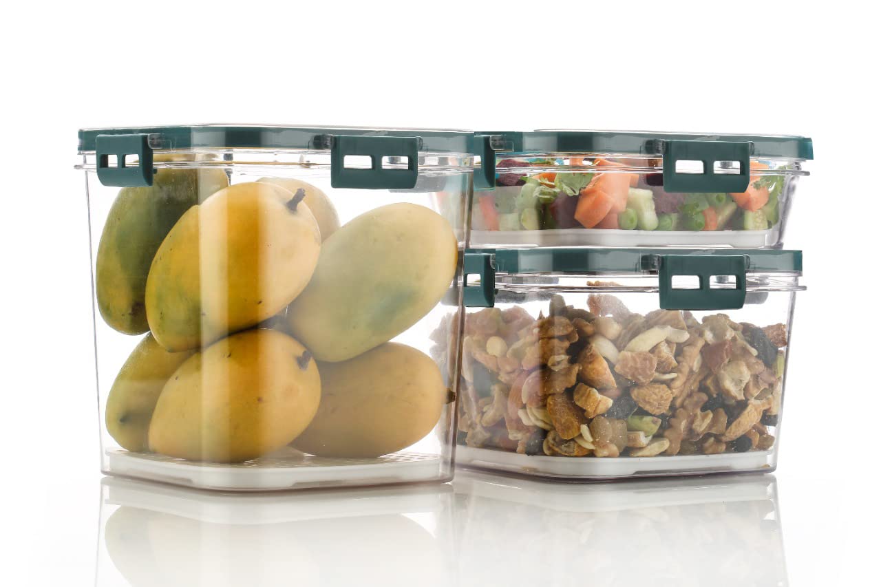 Airtight Food Container, WorldS First Bpa Free Plastic Fridge Storage Container With Time Keeping On Top Lid Breathable Valve S