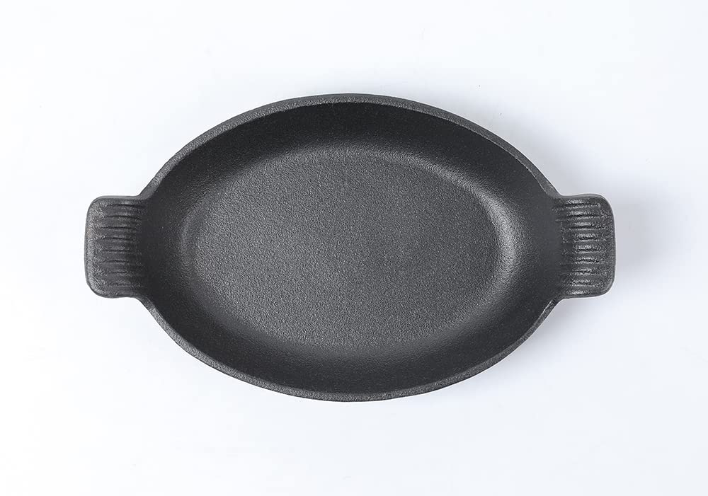 HAWOK Cast Iron Oval Serving Dish with Handles - Black - Durable Casserole and Baking Dish