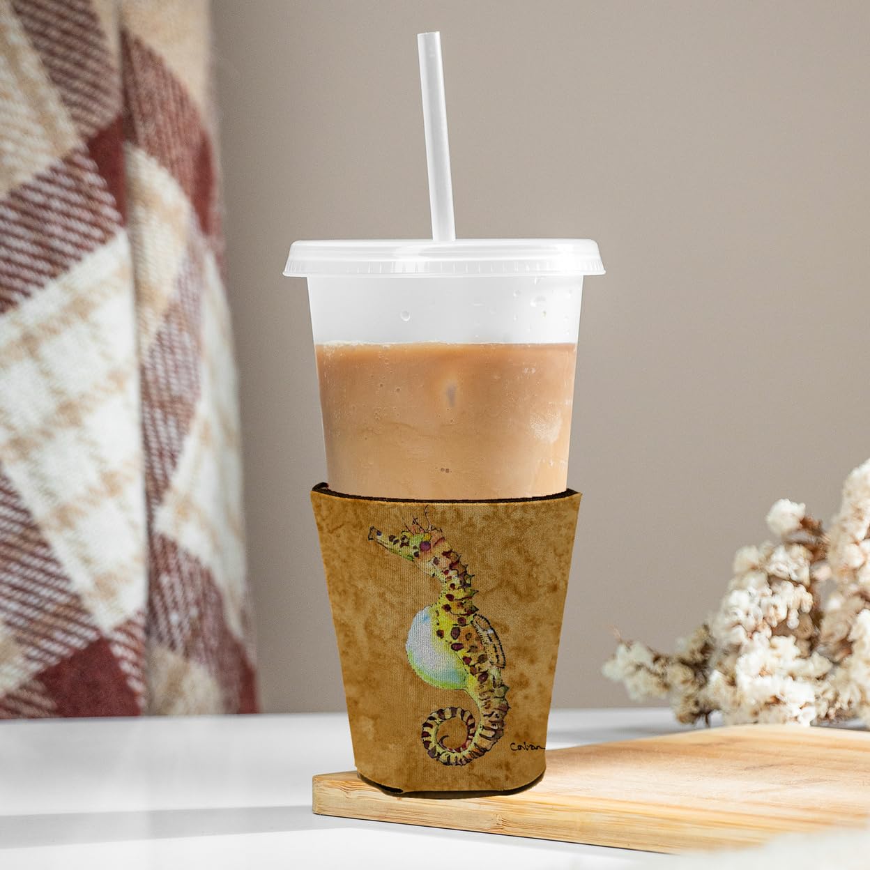Seahorse Male on gold Red Solo Cup Beverage Insulator Hugger