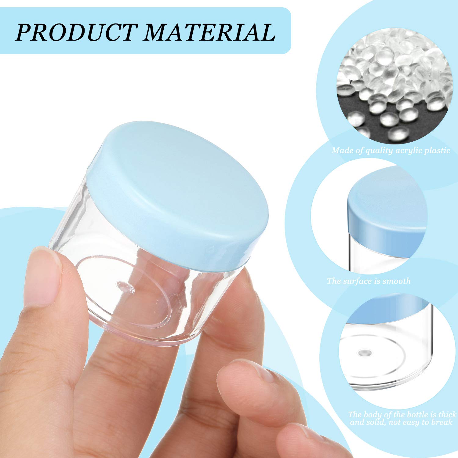 20 Pieces Round Pot Jars Plastic Cosmetic Containers Set With Lid For Liquid Creams Sample, 20 Ml/ 0.7 Oz (Blue Lid)