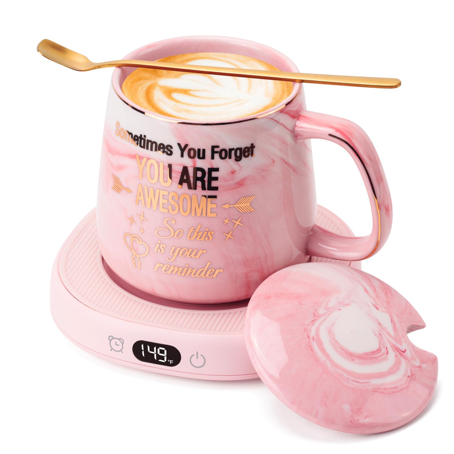 Coffee Mug Warmer & You Are Awesome Mug Set, Electric Cup Warmer For Desk Office Home, Beverage Warmer With 3 Temperature Settin