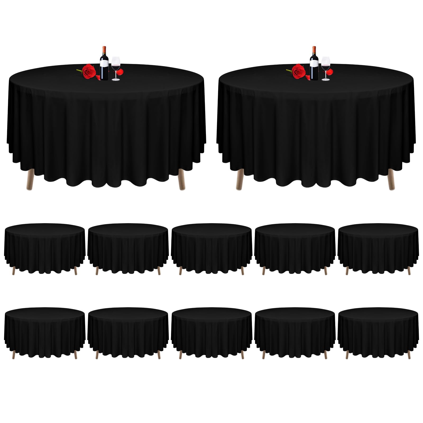 Mtreo 12 Pack Round Tablecloth 90 Inch Polyester Round Table Cloths Black Wrinkle Resistant Washable Polyester Table Cloth Decor