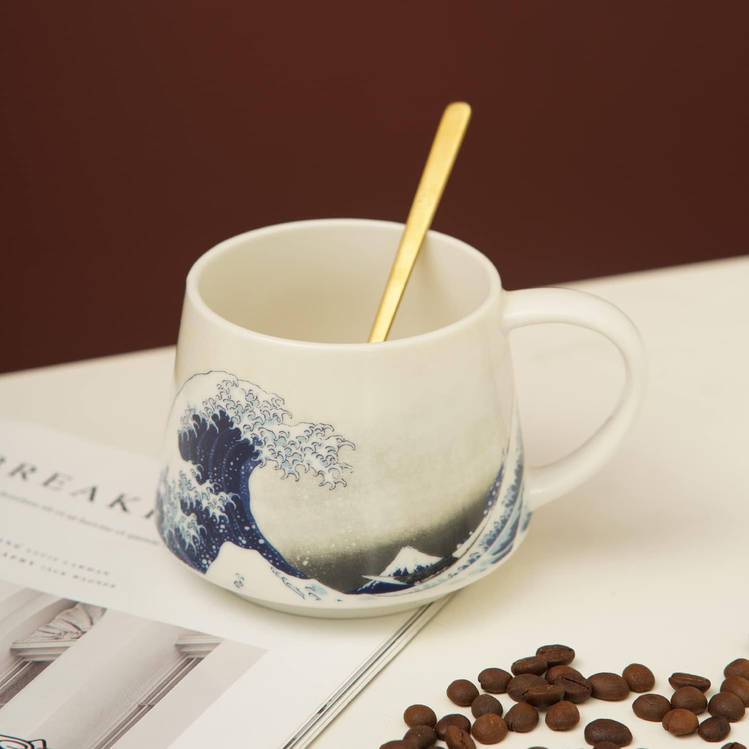 Tzssp Coffee Ceramic Mug Porcelain Latte Tea Cup 12Oz. Wave