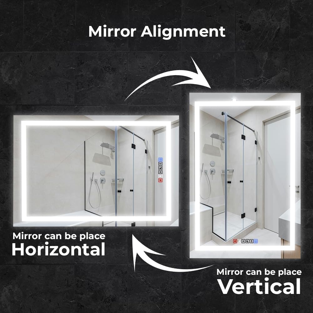 Dimmable LED Bathroom Mirror 18'' x 40'' Front and Backlit Anti-Fog Memory Brightness  Three Color Options Wall Mounted Rectangle Lighted Mirror for Vanity (Horizontal/Vertical) Frameless Wall Mirror
