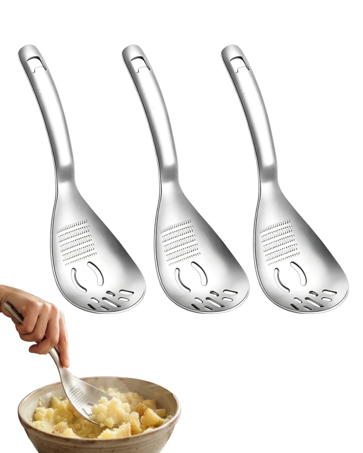 5in1 Stainless Steel Cooking Spoon, Potato Masher, Egg Separator,3 pcs