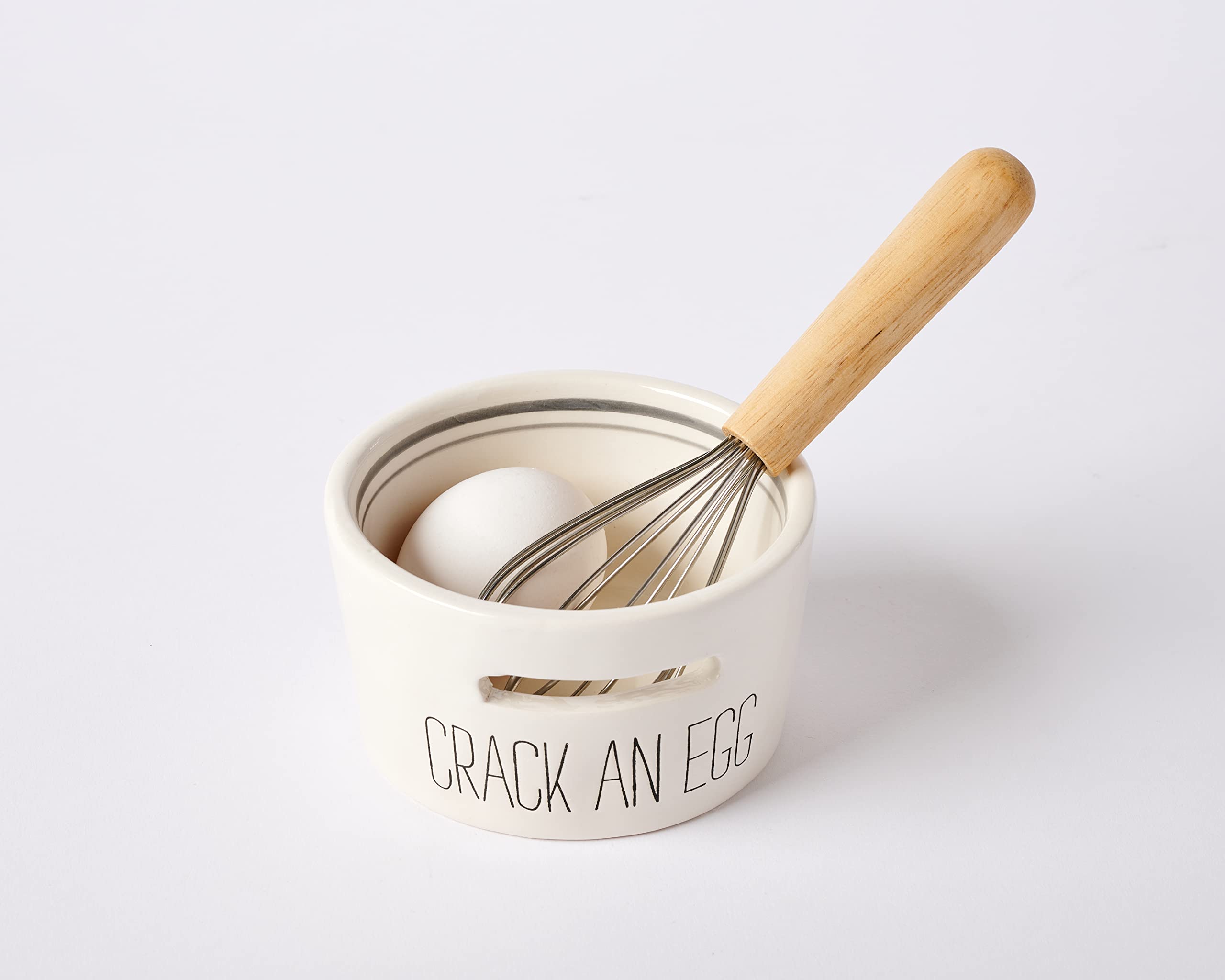 Mud Pie 41540006, Bowl 2 1/2'' X 4 1/4'' Dia 7'' Separator And Mini Whisk, Egg, White